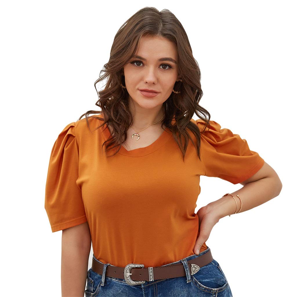 SKREOJF Women's Sexy Casual Loose Round Neck Long Sleeve T-Shirt Blouse - Orange XL | Fall Autumn Fashion Top for Work, Dating & Everyday Wear
