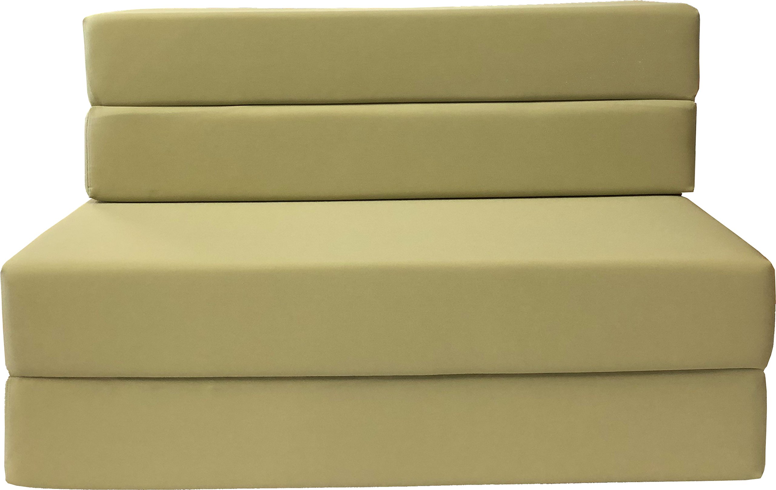 D&D Futon Furniture Folding Foam Mattress - Full Size Tan Convertible Sofa Chair Bed for Guest Room, Small Space & Dorm Use
