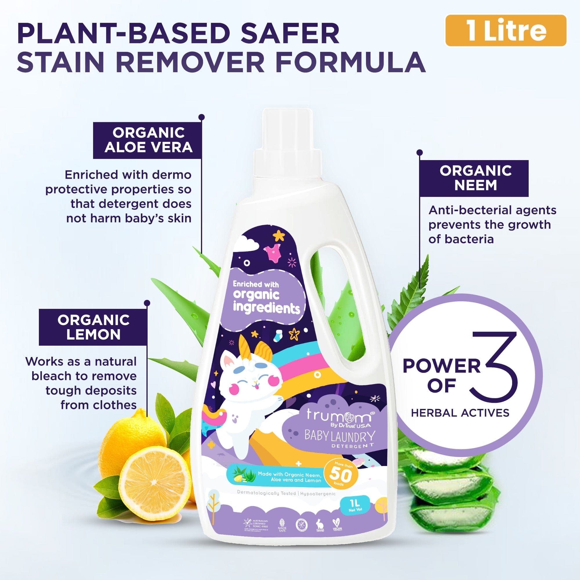 Trumom USA Organic Laundry Detergent - 1 Liter (33.8 Fl Oz) | Plant-Based, Eco-Friendly & Hypoallergenic | Safe for Babies & Sensitive Skin | Expires May 2025 | Perfect for Family Laundry & Delicate Fabrics