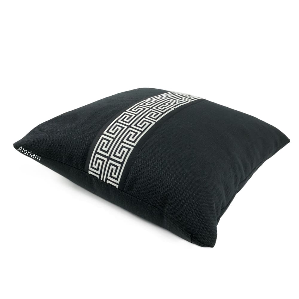 Titan Black & White Greek Key Trim Pillow Cover - Elegant Decorative Throw Pillow Case for Sofa, Bed & Home Decor