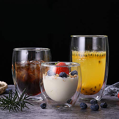 Premium Double Wall Insulated Glass Coffee Mugs - 15oz (450ml) Thermal Drinking Glasses for Hot & Cold Beverages - Ideal for Coffee, Tea, Latte, Cappuccino, Milk - Perfect for Home, Office, Cafe & Gifts