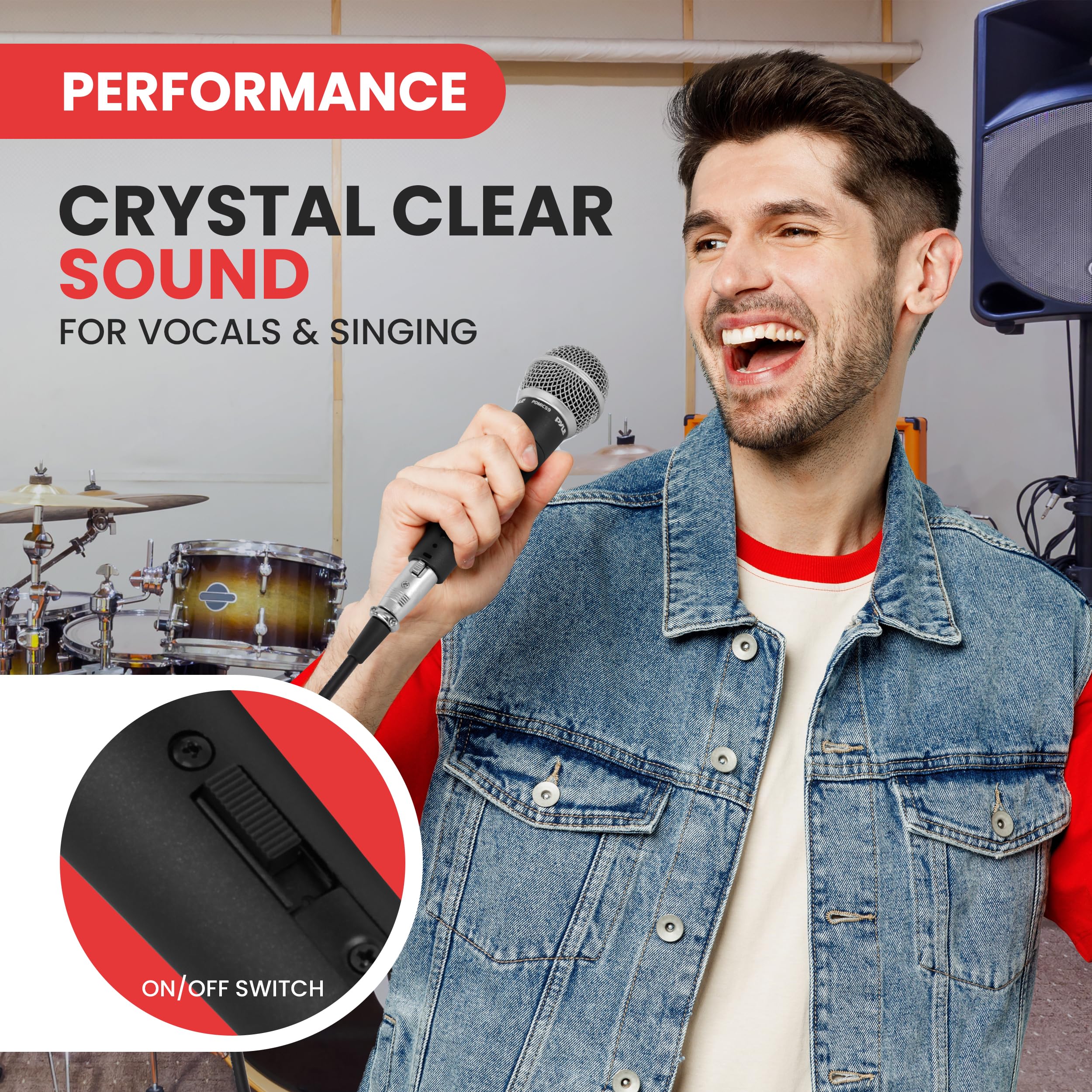 Pyle Professional Dynamic Vocal Microphone - Cardioid Unidirectional Handheld Mic with ON/OFF Switch & 15ft XLR to 1/4'' Cable - Ideal for Live Performances, Studio Recording & Karaoke (PDMIC59)