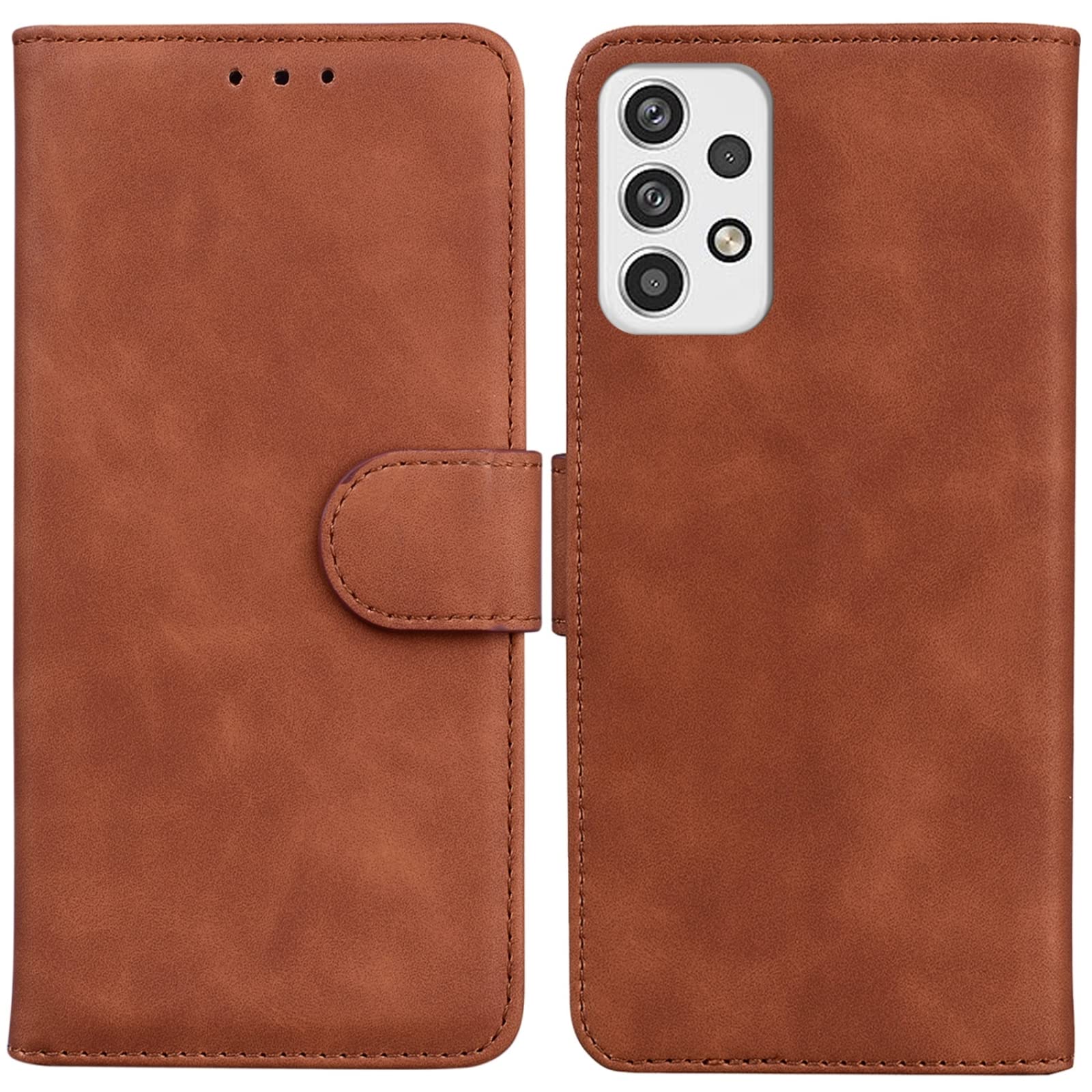 Samsung Galaxy A23 Leather Phone Case - Slim Flip Cover with Premium Skin Feel, Pure Brown Color | Perfect for Business, Travel & Everyday Protection