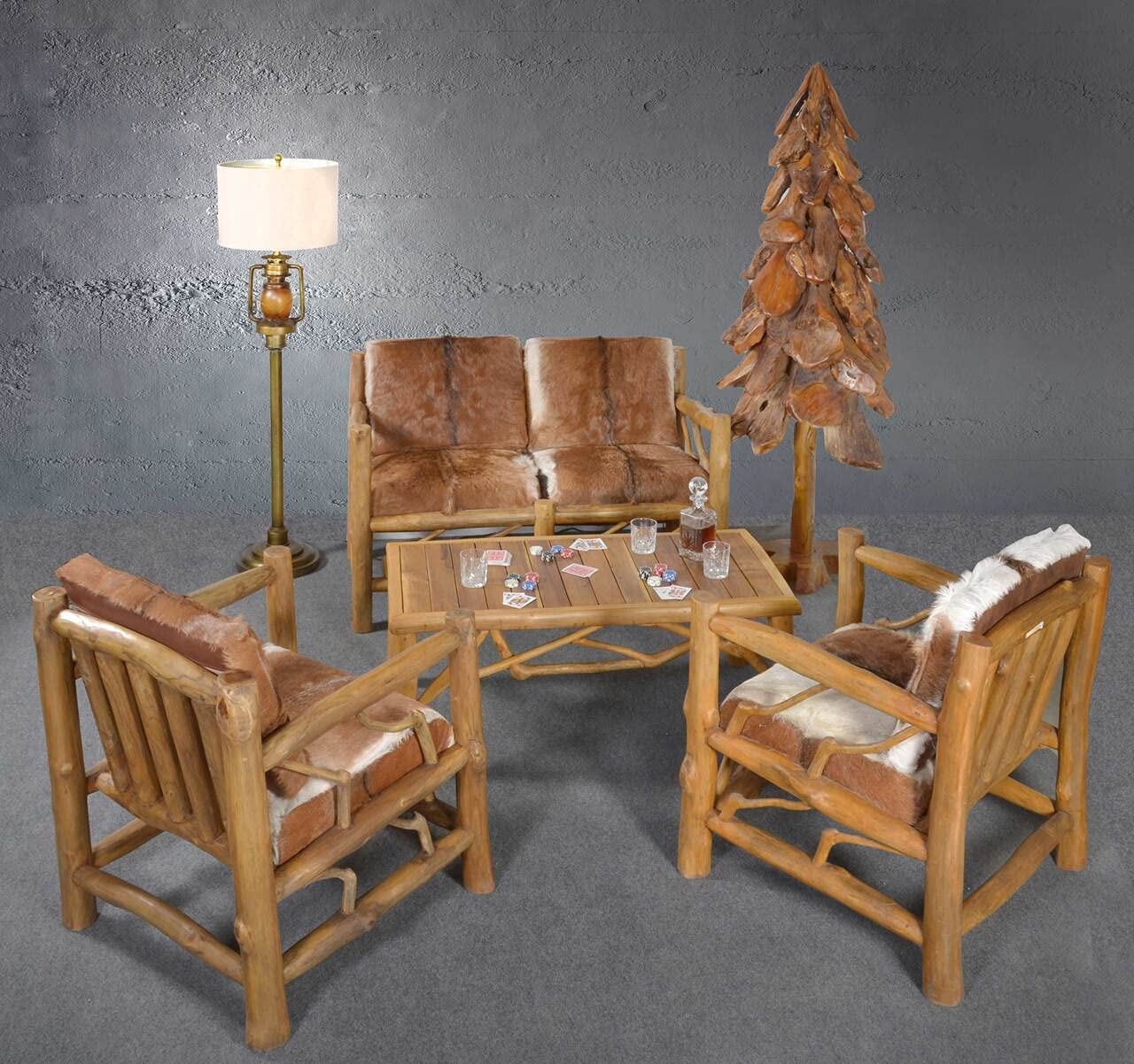 Lodge Coffee Table - Solid Natural Teak Wood Modern Living Room Furniture for Home & Office Decor