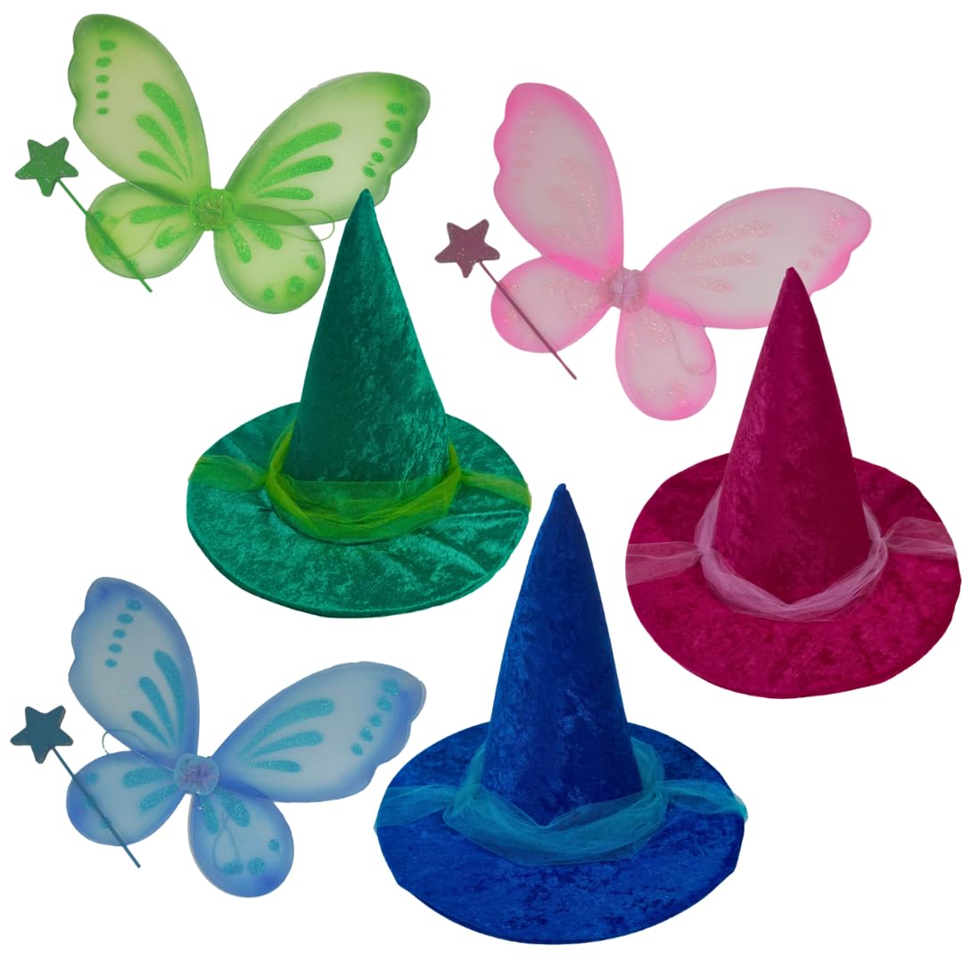 Sleeping Beauty Good Fairy Hats Set of 3 - Flora Pink, Merryweather Blue & Fauna Green | Disney Costume Accessories for Cosplay, Halloween & Themed Parties