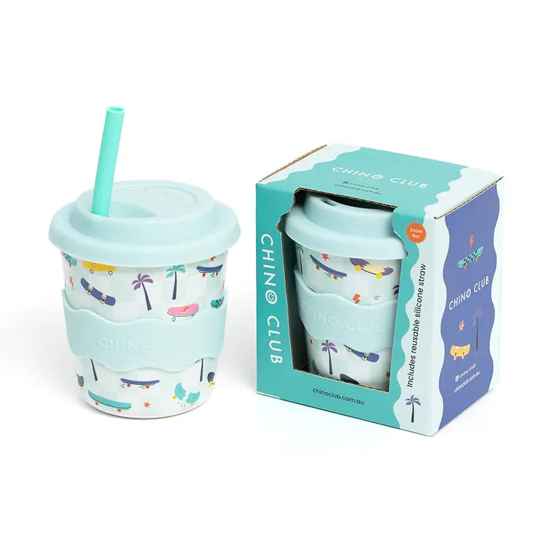 Kids Skateboard Design Keep Cup 240ml with Straw - Reusable Coffee Cup for School, Travel & Outdoor Activities