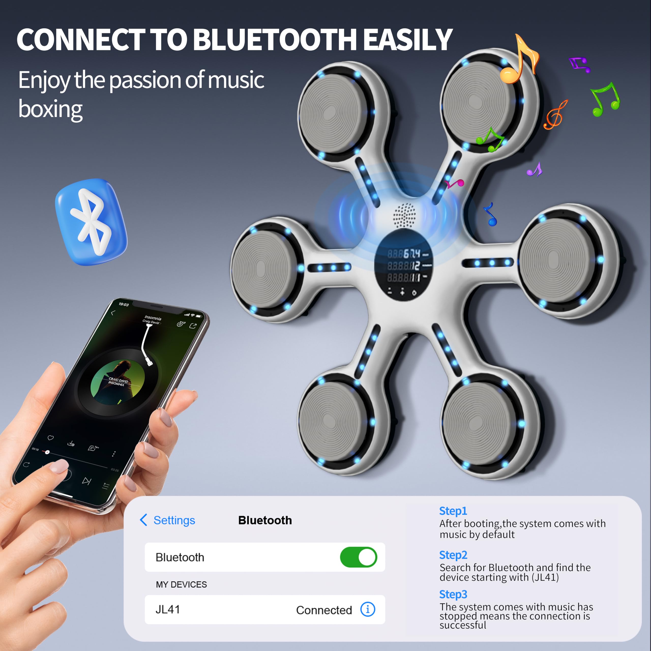 New Smart Professional Music Boxing Machine - Large Bluetooth Wall-Mounted Boxing Equipment with Exercise Mat for Home Gym | Perfect for Adults & Kids Fitness Training | Ideal for Boxing Workouts, Cardio Exercise & Family Fun