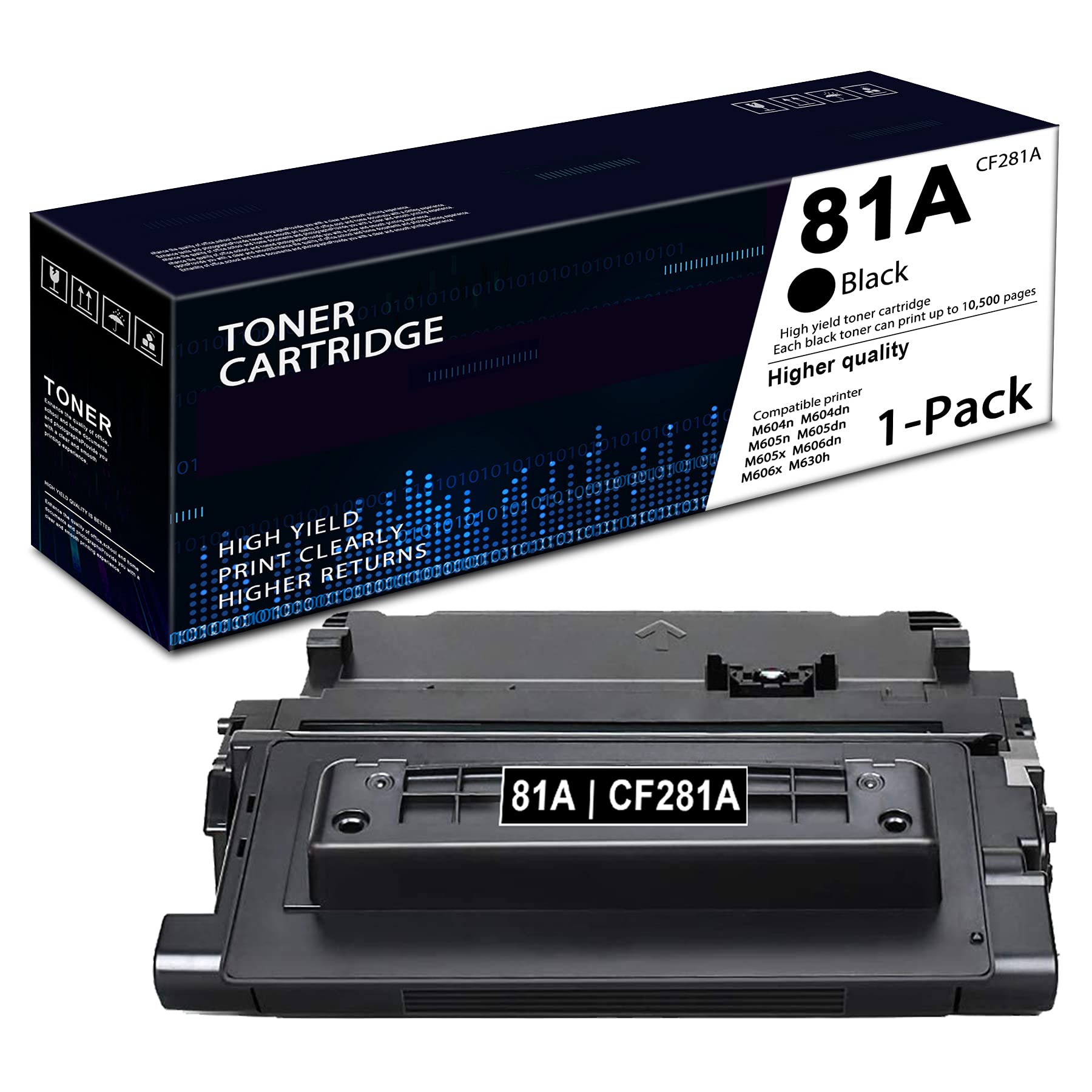 1 Pack Black 81A | CF281A Compatible Toner Cartridge Replacement for HP Enterprise M604 M605 M606 M630 Series Printers - High Yield Printing for Office & Business Documents