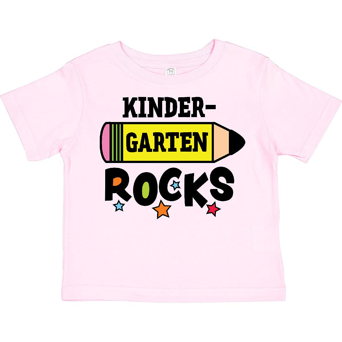 Inktastic Kindergarten Rocks with Pencil and Stars Toddler T-Shirt - Cute Graphic Tee for Kids, Boys & Girls - Perfect for First Day of School, Classroom Activities & Playdates