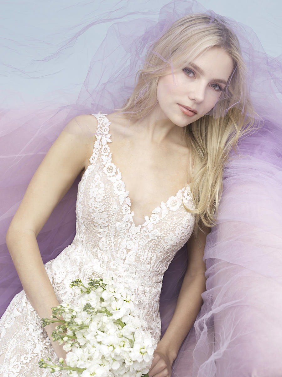 Allure Bridals 9618 Elegant Lace Wedding Gown with Beaded Details - Perfect for Church Ceremonies & Formal Receptions