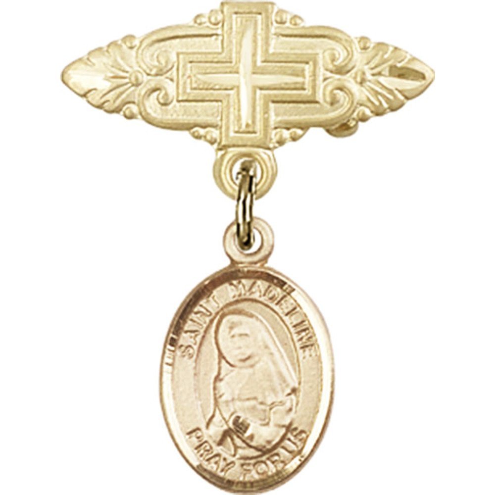 Gold Filled Religious Baby Badge - St. Madeline Sophie Barat Charm with Cross Pin (1