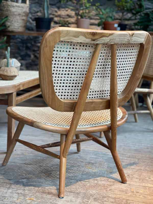 Handmade Natural Wooden Cane Chair - Rustic Boho Home Decor for Living Room, Patio, or Bedroom