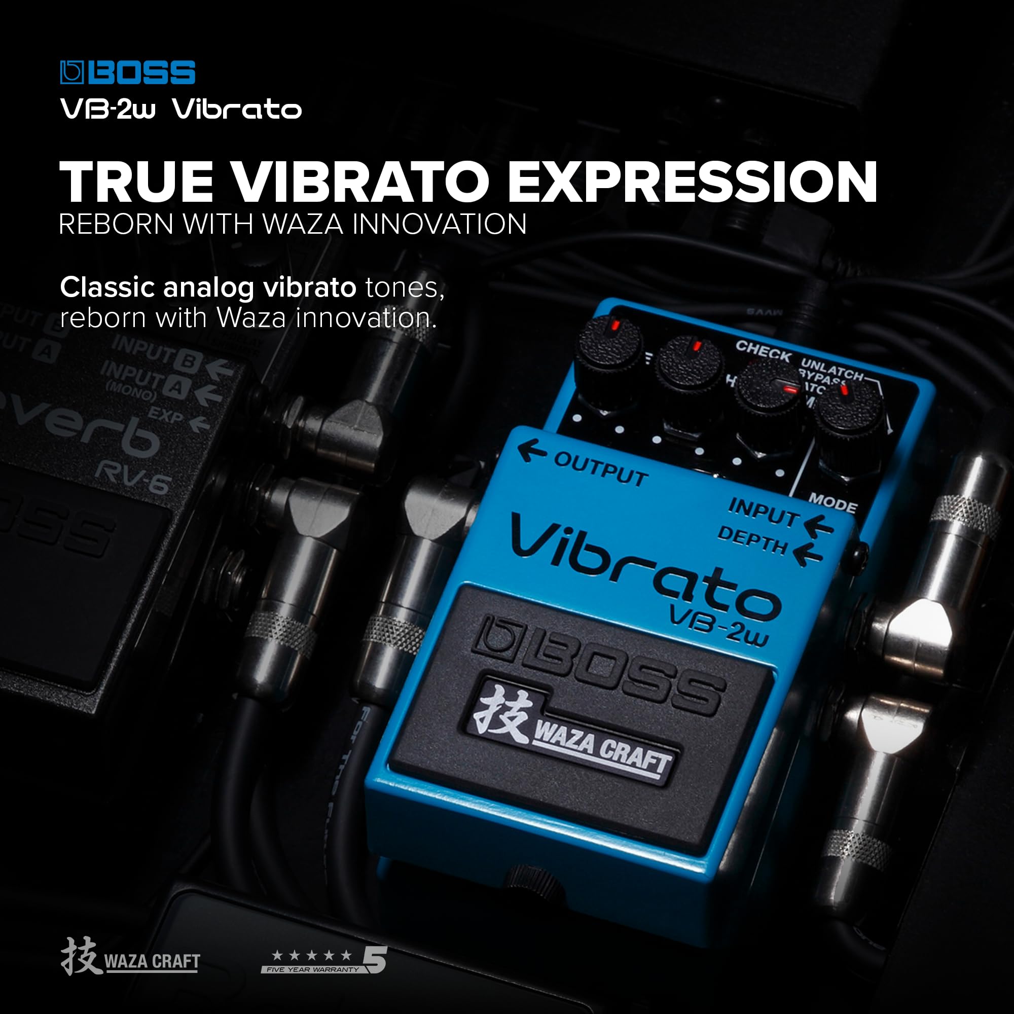 Boss VB-2W Waza Craft Vibrato Pedal - Premium Guitar Effects Pedal for Professional Musicians | Perfect for Studio Recording & Live Performances