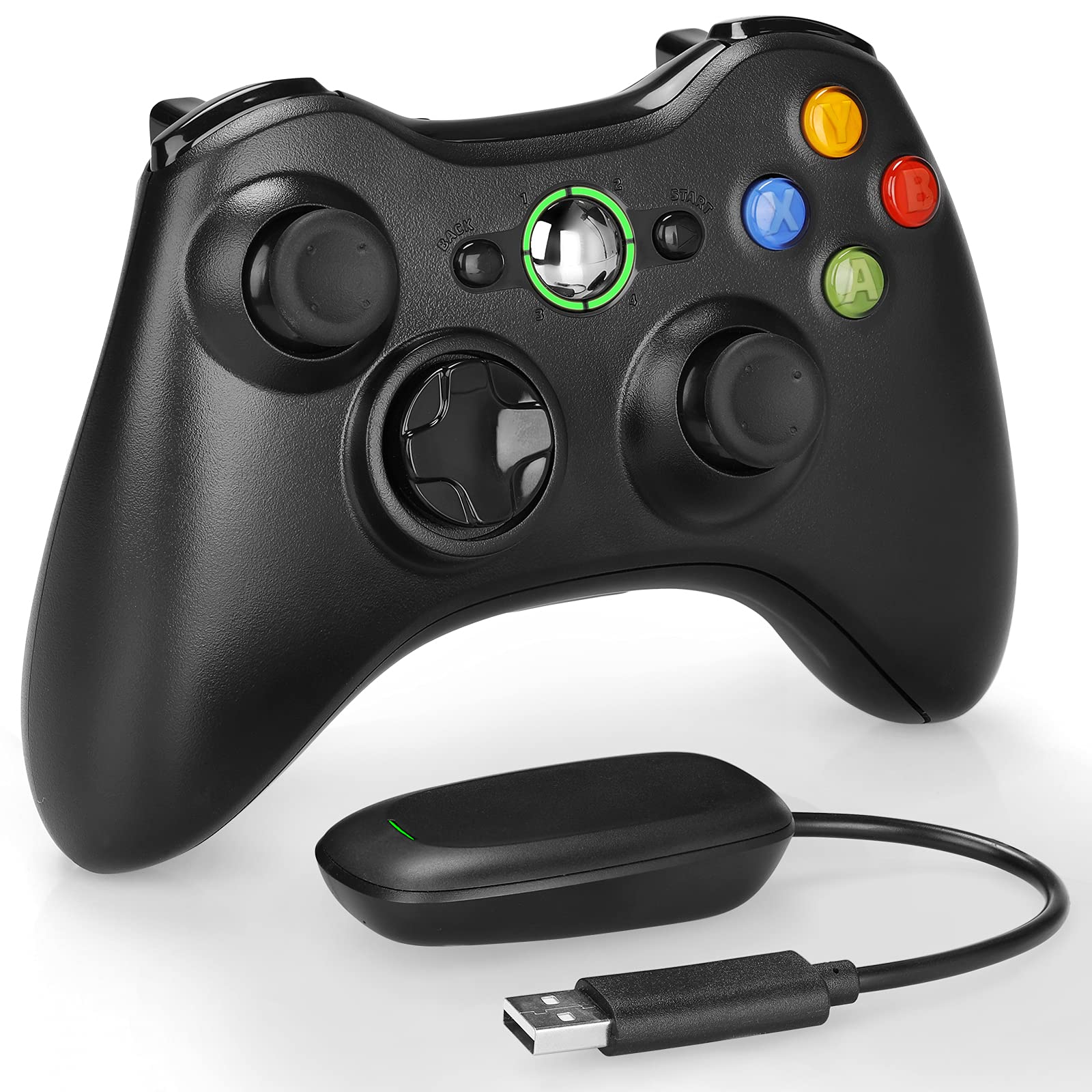 YTEAM Wireless Xbox 360 Controller - 2.4GHz Gamepad with Receiver Adapter, Dual Vibration Joystick for Xbox 360, PC & Windows (Black) | Perfect for Gaming, Streaming & Multiplayer Sessions