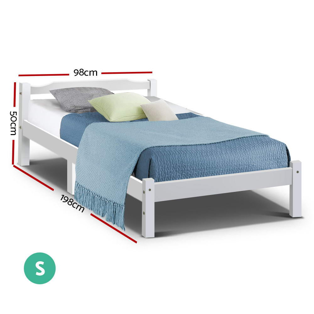 Gibson Solid Wood Single Bed Frame - White | Sturdy & Durable Twin Size Wooden Bed for Kids, Teens & Adults | Perfect for Bedrooms, Guest Rooms & Dormitories