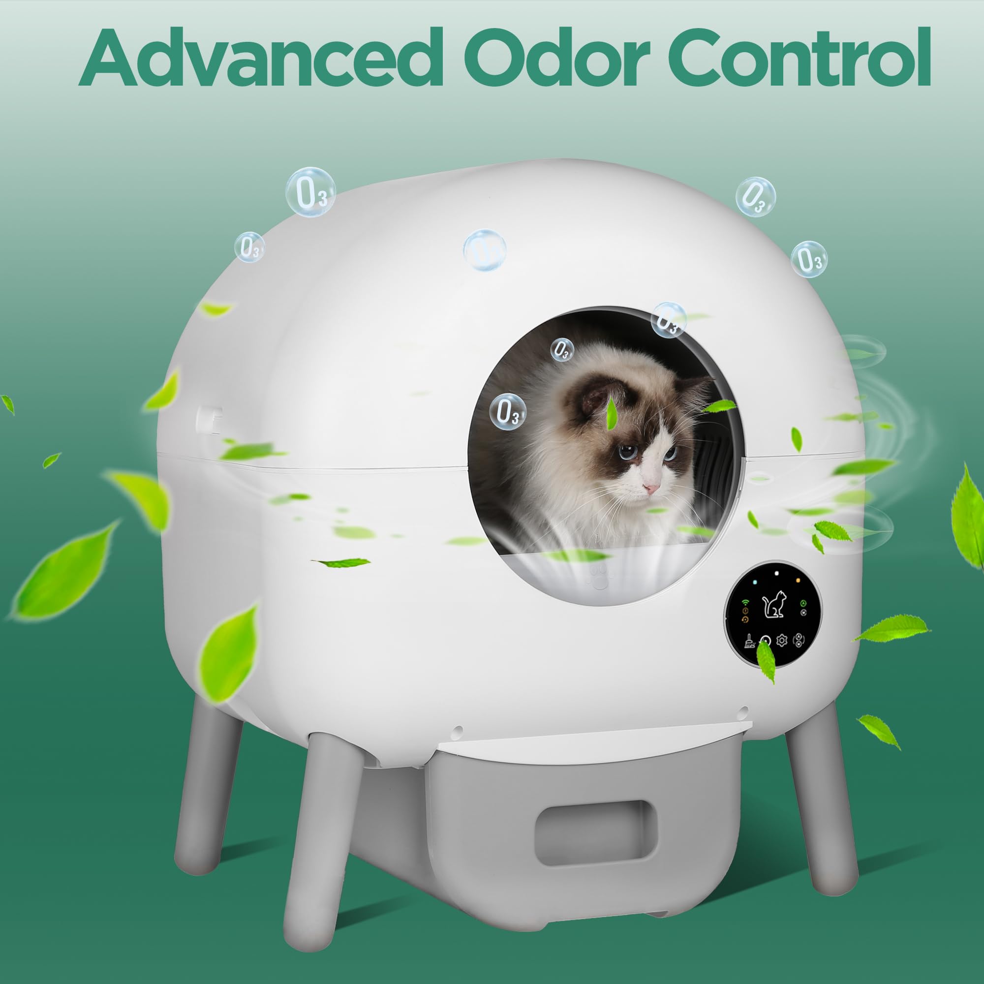 Self Cleaning Cat Litter Box - Automatic Litter Box with Odor Control, 1 Roll Trash Bags & Anti-Tracking Mat, Small & White - Perfect for Small Spaces & Multi-Cat Homes
