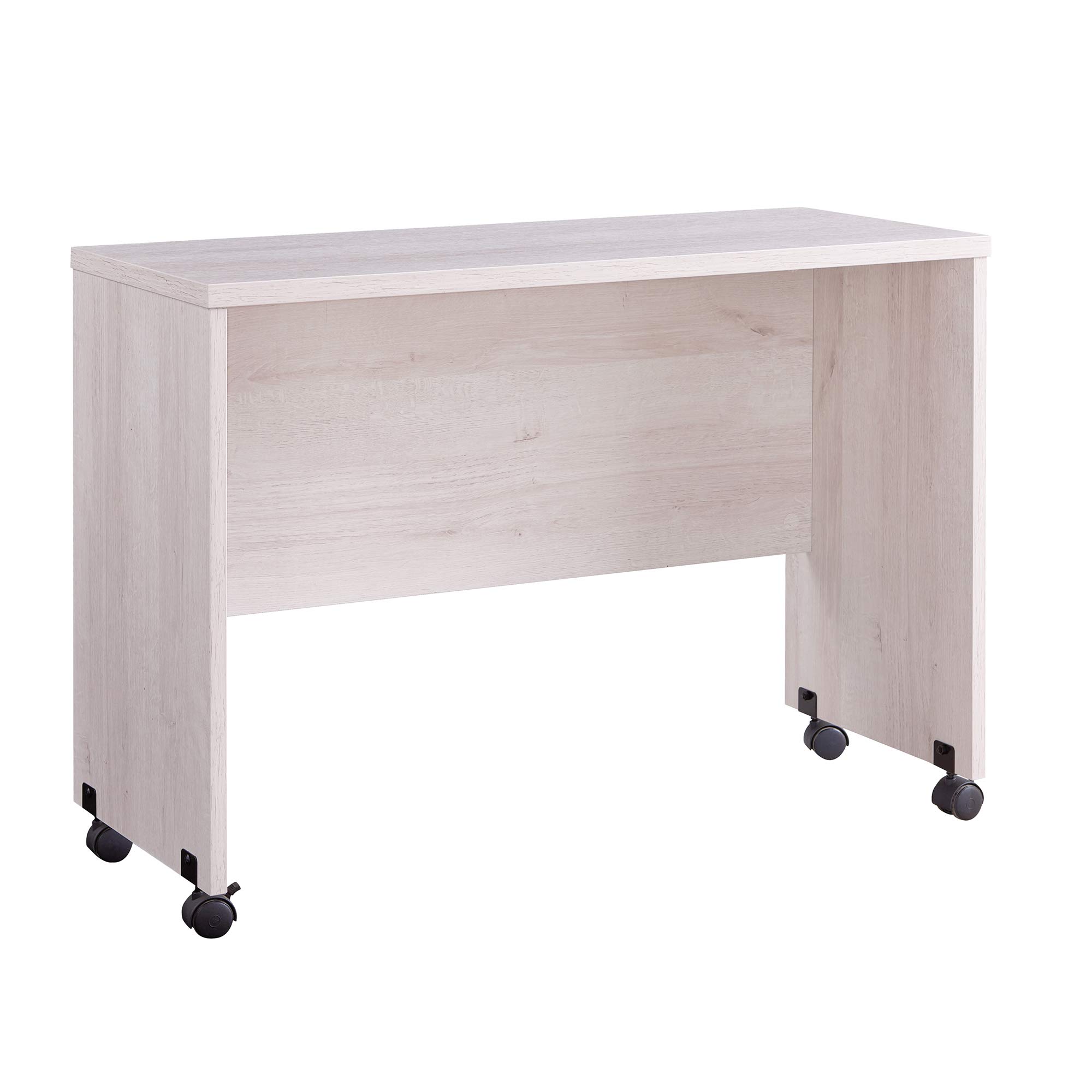 Benjara White Rectangular Wooden Desk with Casters & Grain Details - Home Office, Study, or Workspace Furniture for Modern Decor