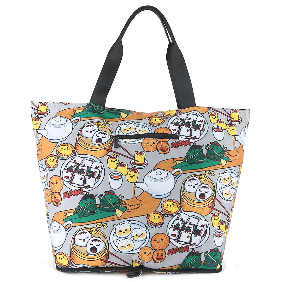 Foldable Reusable Grocery Tote Bag - Stylish James Dim Sum Grey - Perfect for Shopping, Picnics & Beach Trips