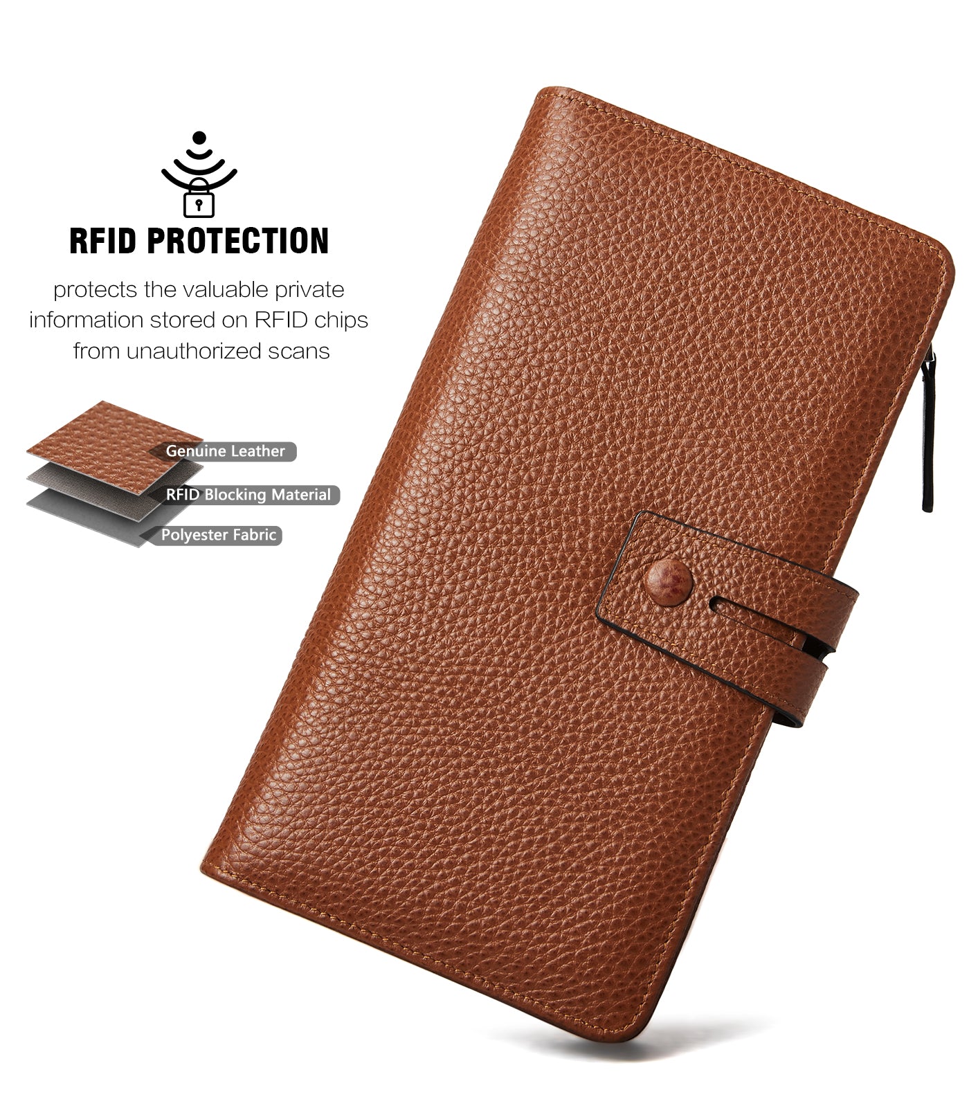 Lnna Checkbook Wallet Cash Clutch Purse for Women - Slim RFID Blocking Leather Checkbook Cover with Zipper Pocket - Perfect for Business, Travel, and Everyday Use