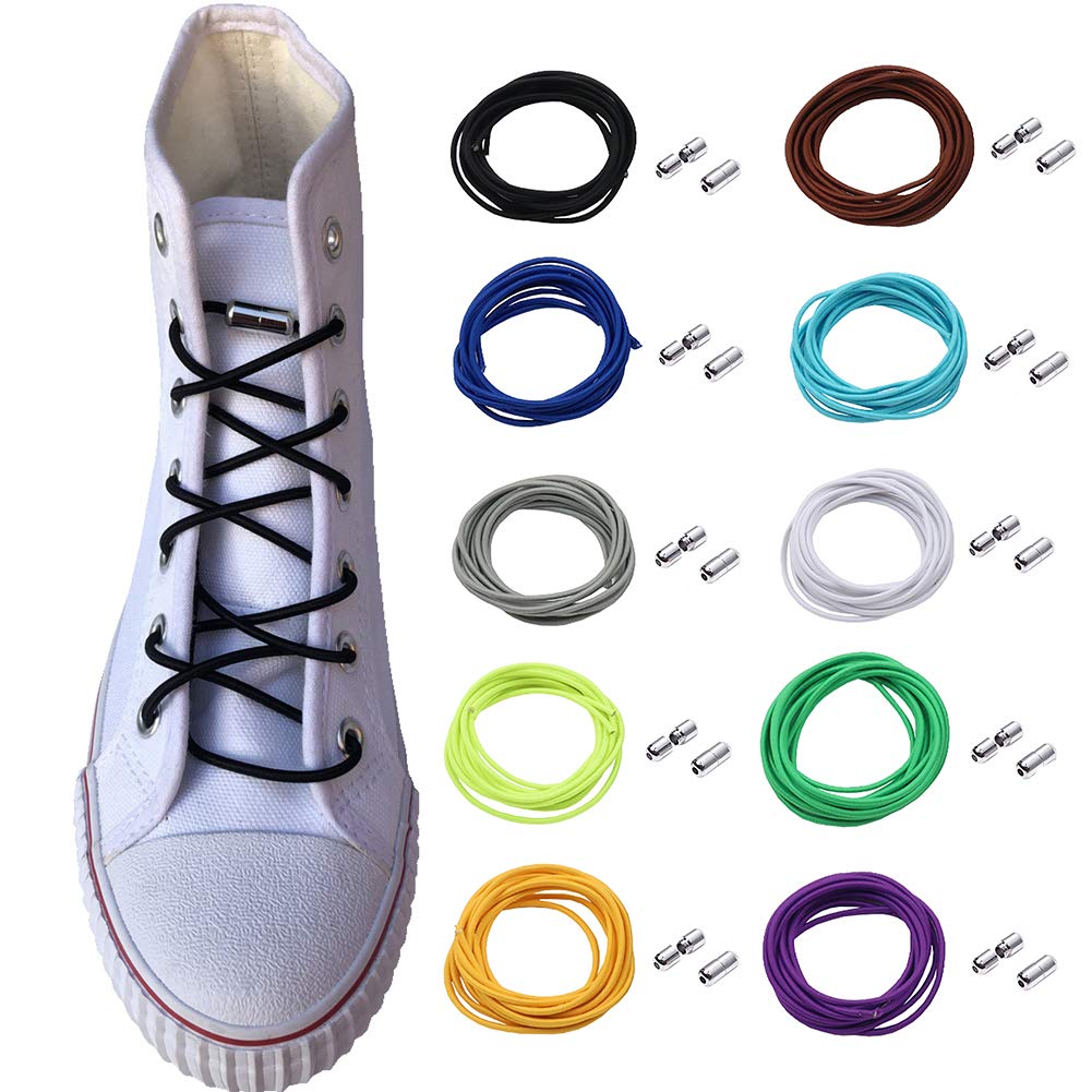 No Tie Elastic Shoelaces with Metal Buckle Lock - Round Bungee Shoe Laces for Running, Walking & Sports - Adjustable & Durable for Adults & Kids