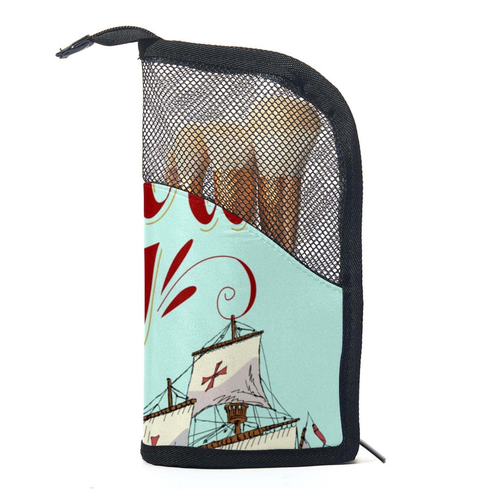 12-Piece Makeup Brush Organizer Bag with Sailing Boat Ship Compass Design - Portable Makeup Brush Holder Case for Travel & Home Storage | Perfect for Makeup Artists & Beauty Enthusiasts