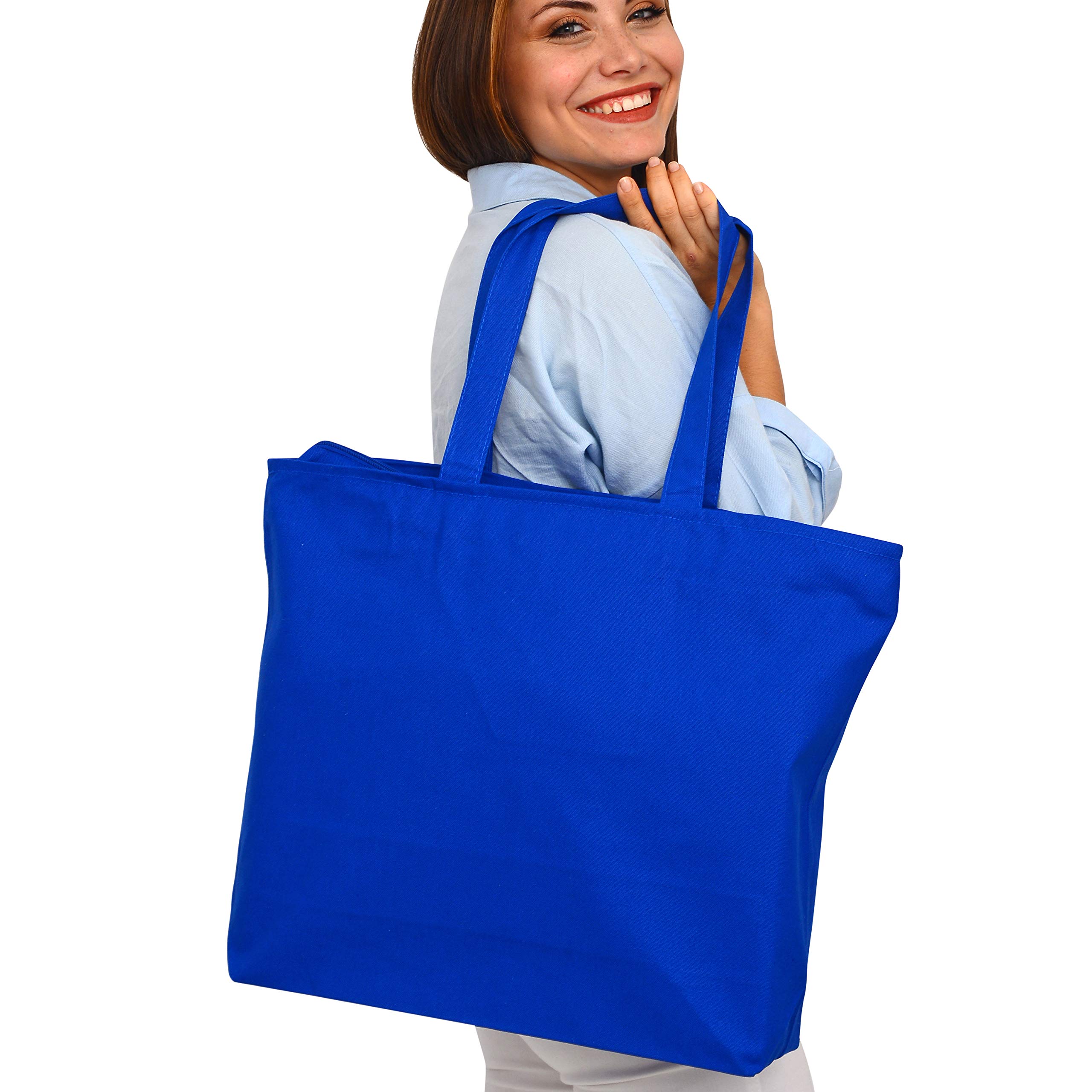 Heavy Duty Canvas Large Tote Bag with Zipper Closure - Waterproof Beach Bag, Grocery Shopping Tote, Travel Carryall for Women & Men - Perfect for Work, Gym, Picnic & Daily Use
