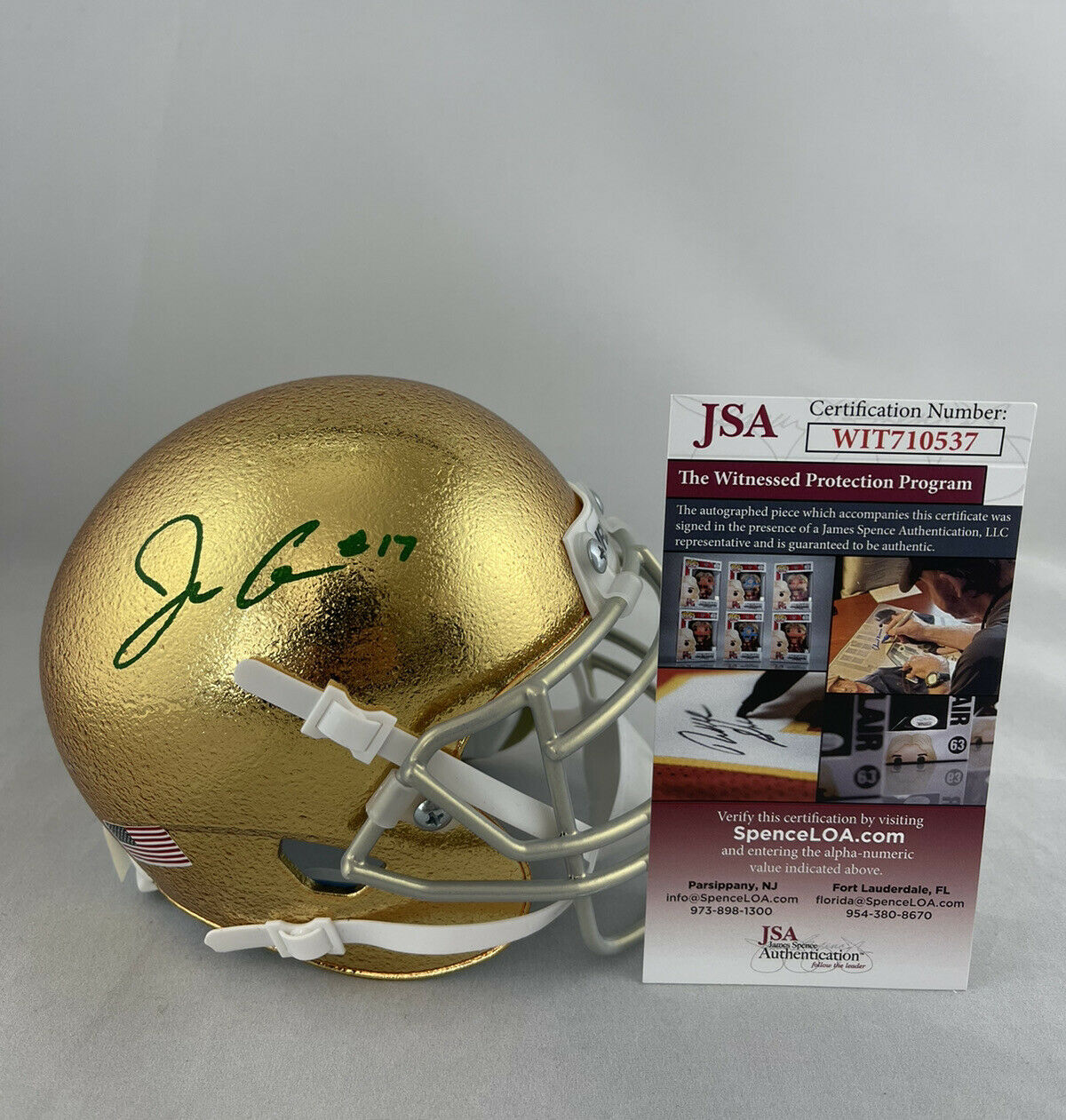 Jack Coan Autographed Notre Dame Fighting Irish Mini Helmet - Authentic Signed Collectible Football Memorabilia - Perfect for Sports Fans, Man Cave Decor, and Gift Giving