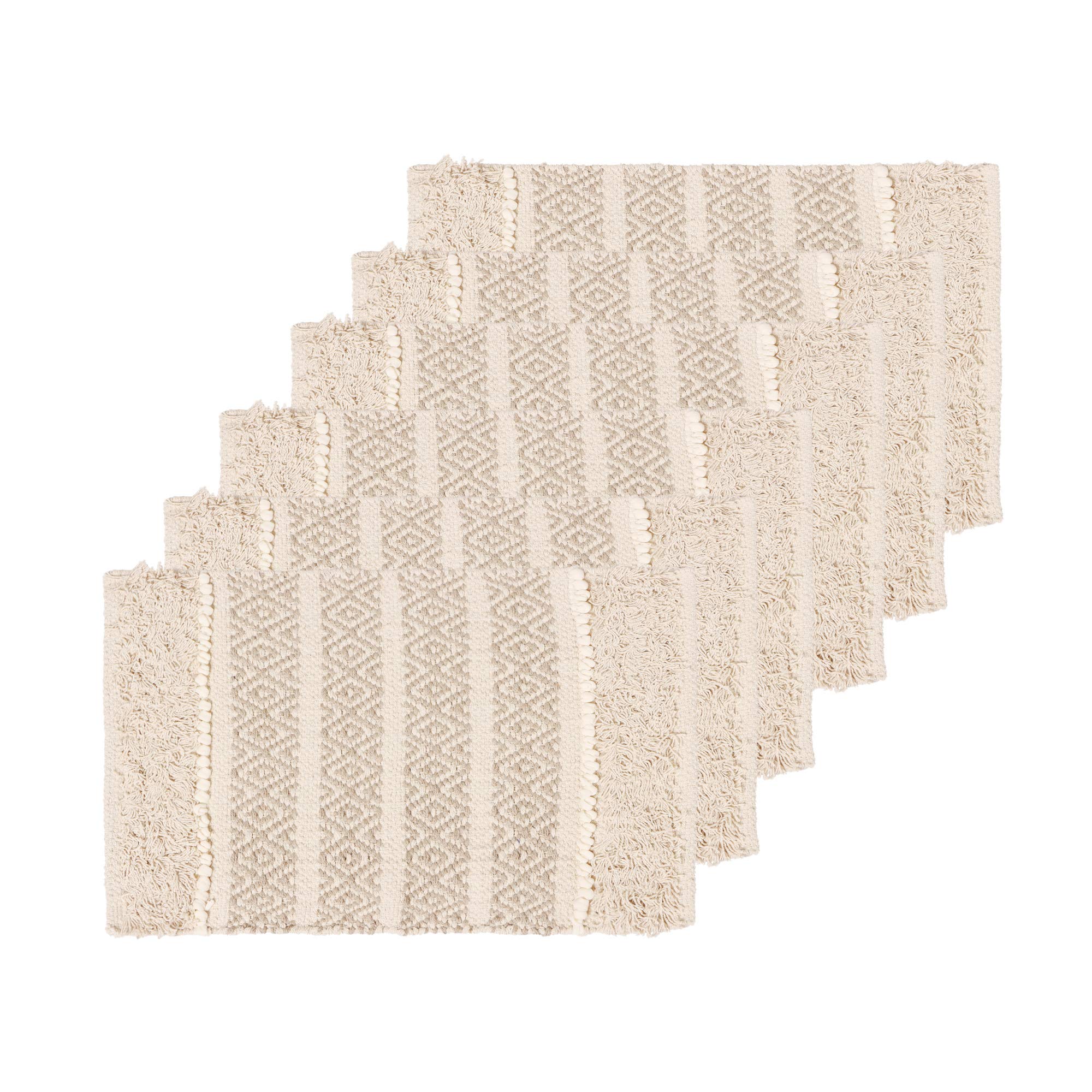Hand Woven Boho Placemats Set of 6 - 100% Cotton Artisan Table Linens for Dining Table, Coffee Table, Console & Dresser (13x20 Inches, Natural) | Perfect for Farmhouse Decor, Dinner Parties & Boho Chic Home Styling