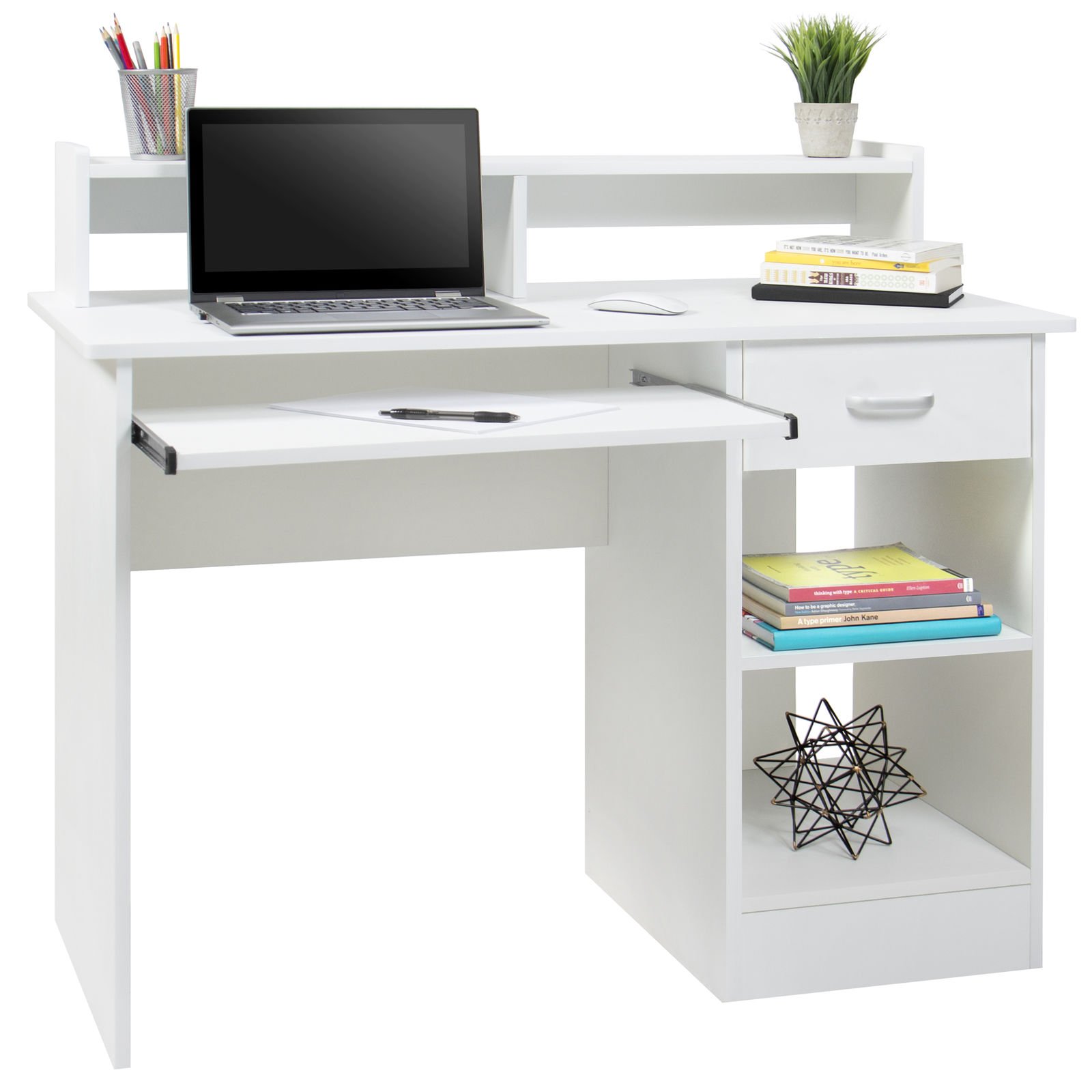 Ergonomic Computer Desk for Home Office - Adjustable Laptop Workstation with Storage Shelf, Study Desk for College Students (White) - Perfect for Small Spaces & Remote Work Setup