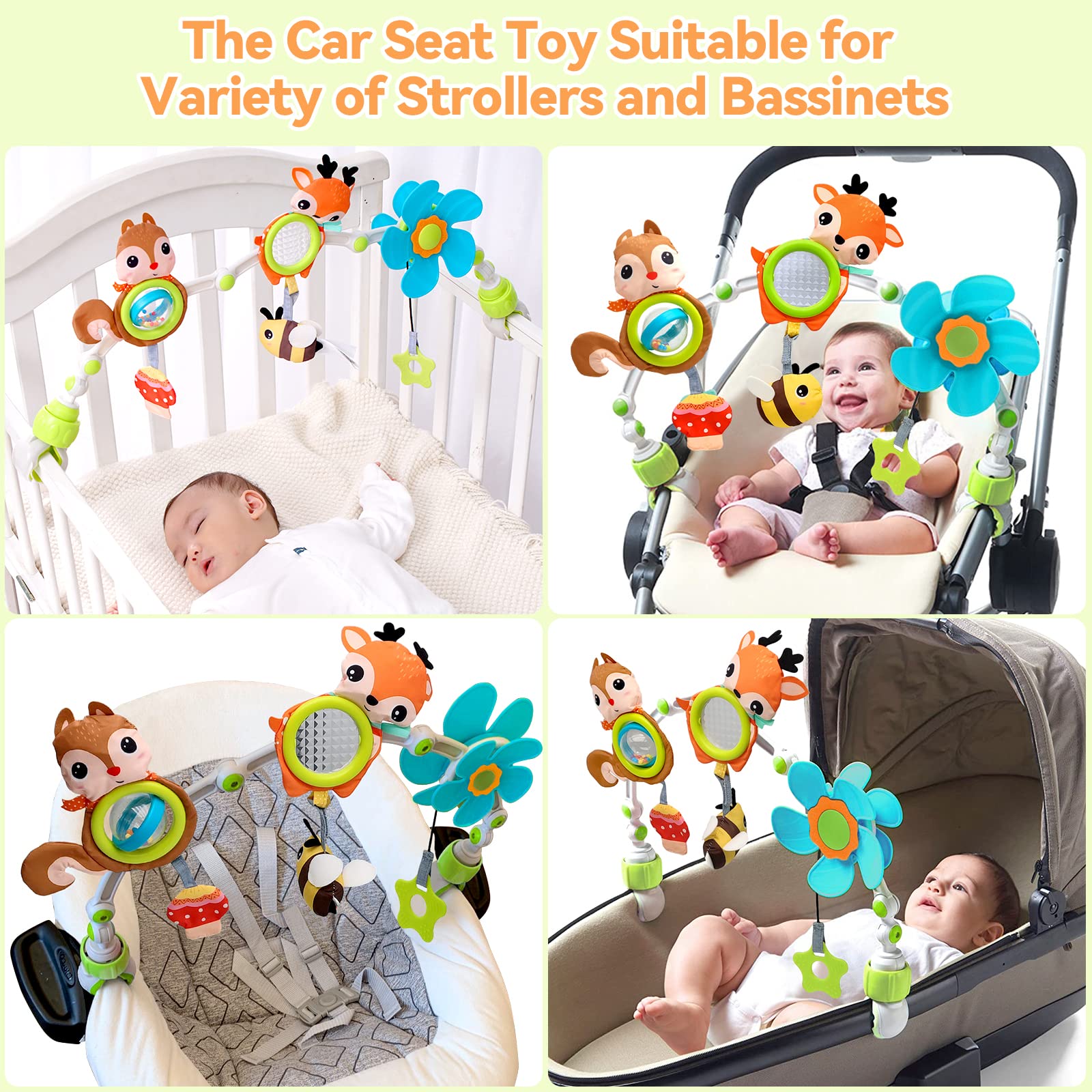 Best Baby Car Seat & Stroller Toys for 0-12 Months - Teething, Windmill & Rattle Sensory Toys for Crib, Bassinet - Promotes Brain & Motor Skills Development - Perfect Newborn Gift (Magical Forest Design) - Great for Travel, Playtime & Early Learning
