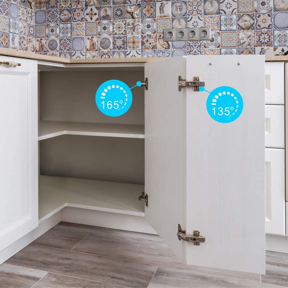 Furniware 4-Pack 165 Degree Lazy Susan Hinges - Full Overlay Concealed Cabinet Hinges for Kitchen Cabinets, Cupboards & Folded Doors (Includes Screws) - Perfect for Smooth Cabinet Door Rotation & Space-Saving Storage Solutions