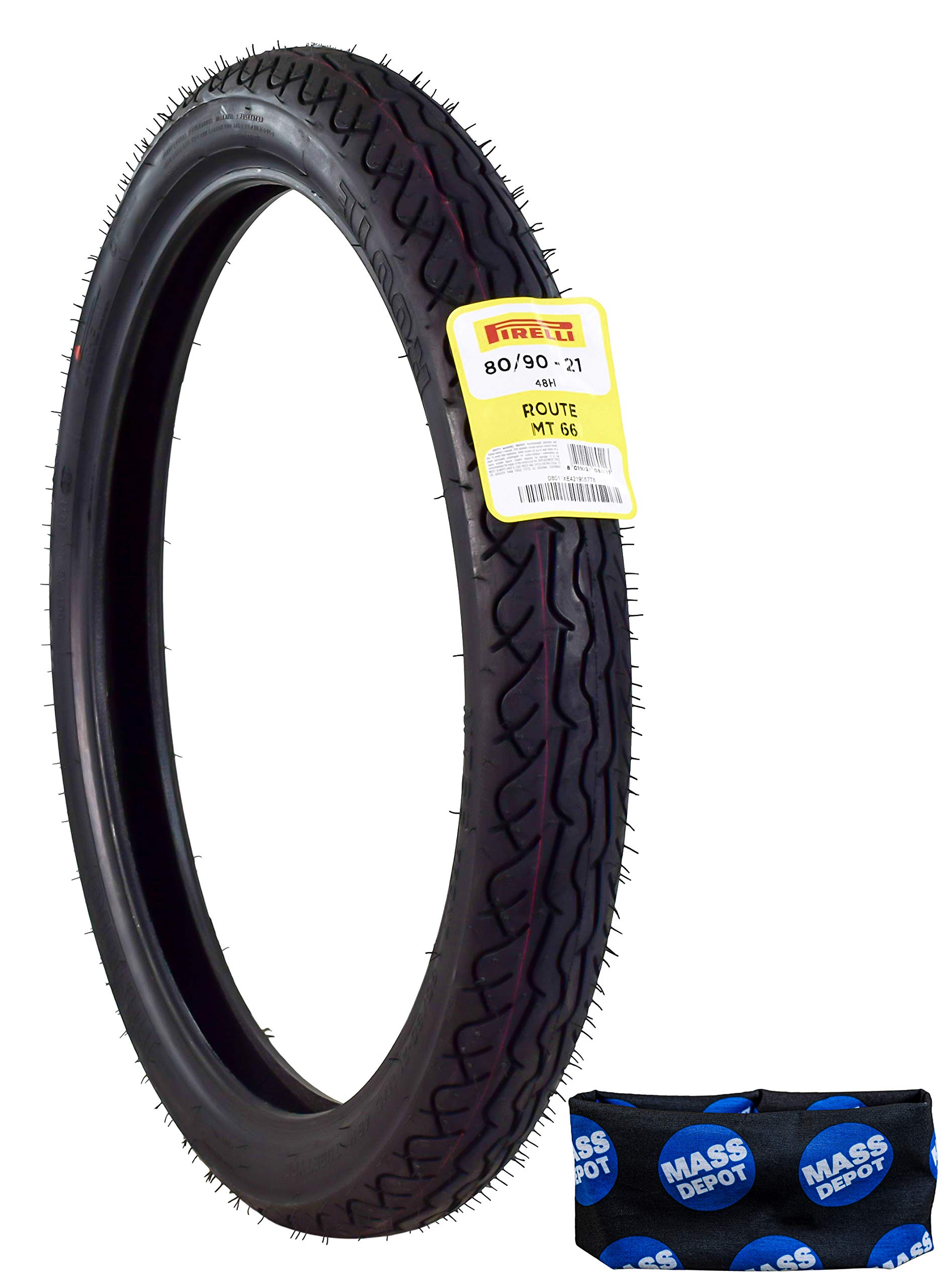 Pirelli MT 66 Route Motorcycle Cruiser Tire 80/90-21 F - High Performance Motorcycle Tires for Cruisers & Touring Bikes - Includes Free Neck Gaiter for Riding Comfort