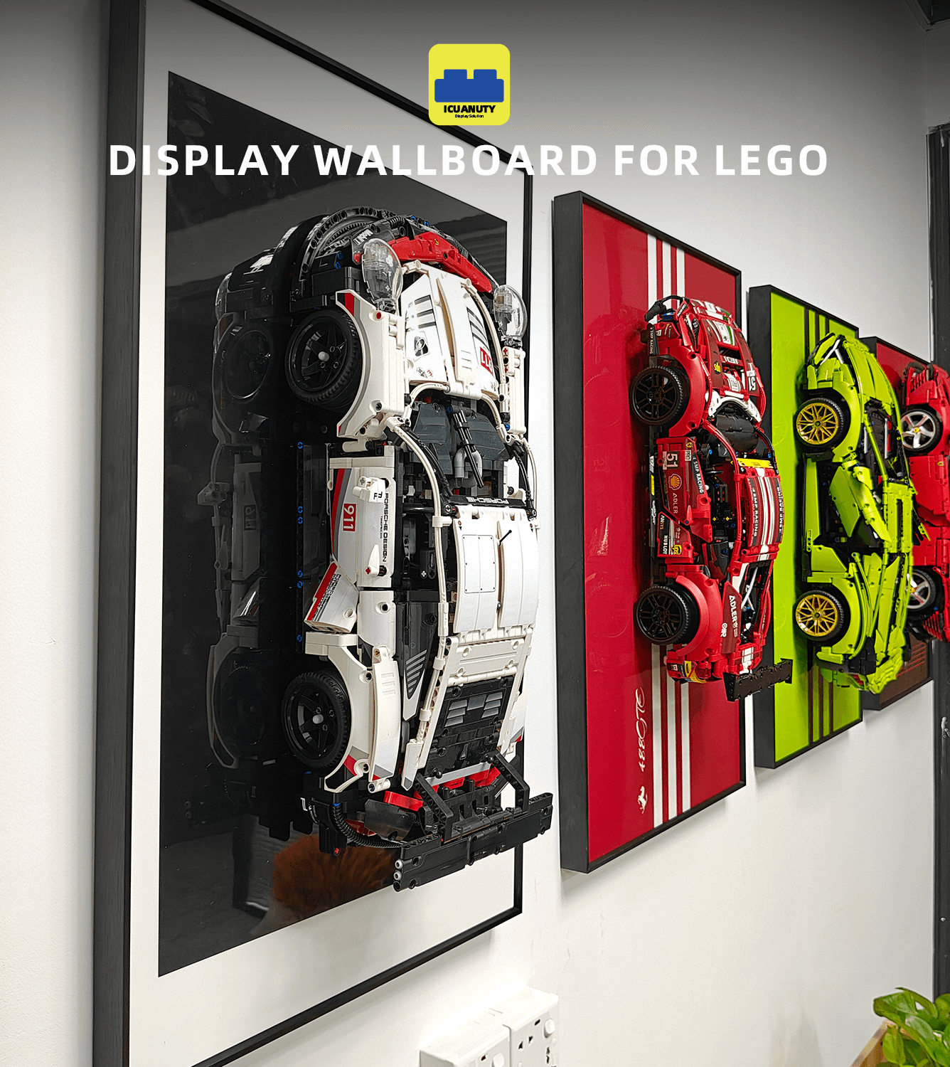 Lego Porsche 911 RSR & GT3 RS Wall Mount Display Stand - Secure Hanging Shelf for Lego Car Models - Perfect for Bedroom, Office, or Game Room Decor