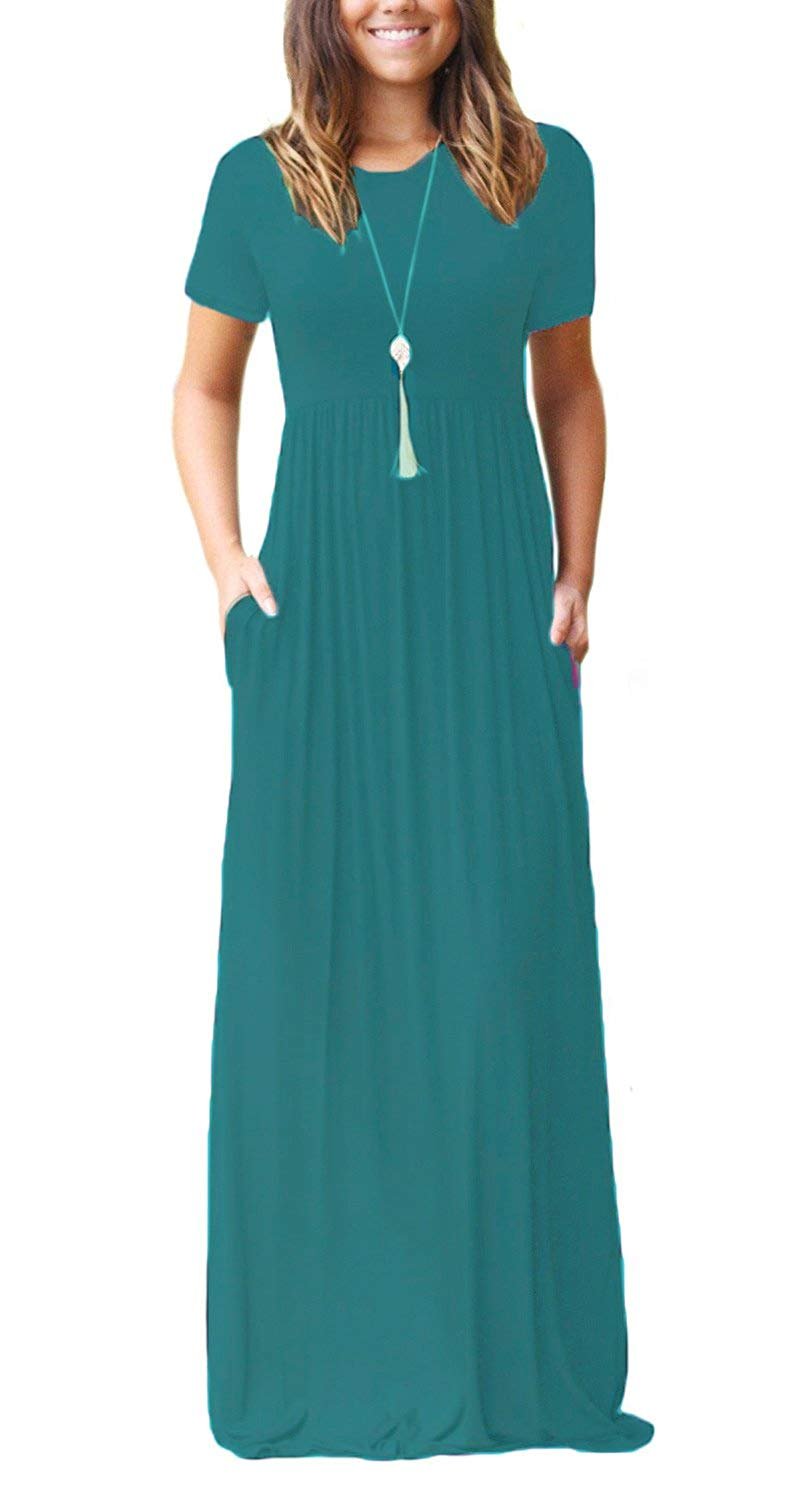 GRECERELLE Women's Short Sleeve Maxi Dress with Pockets - Casual Long Summer Dress for Beach, Vacation & Everyday Wear