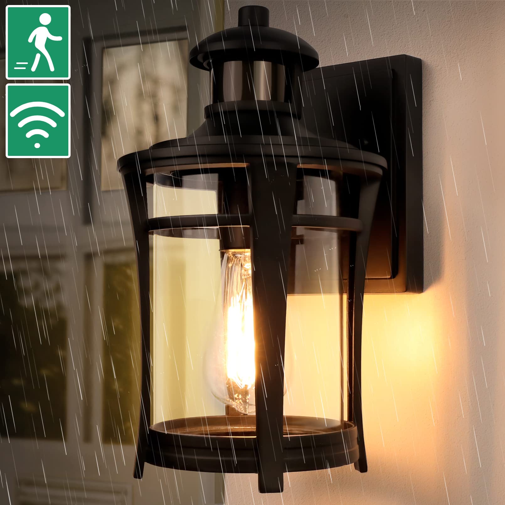 2-Pack Motion Sensor Outdoor Lights - Dusk to Dawn Porch Lighting with 3 Modes, Waterproof Aluminum Wall Lantern for House Entryway - Perfect for Front Door, Garage, Patio, and Backyard Security Lighting