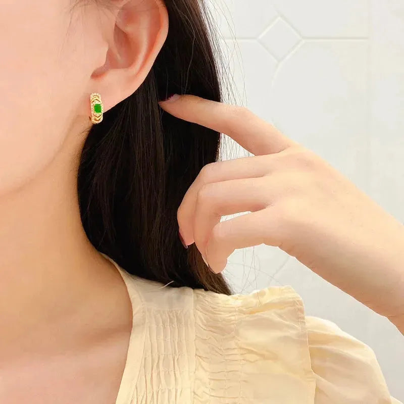18K Yellow Gold Emerald and Diamond Hoop Earrings for Women | Luxury Real Natural Gemstone Jewelry | Perfect for Parties, Weddings & Special Occasions