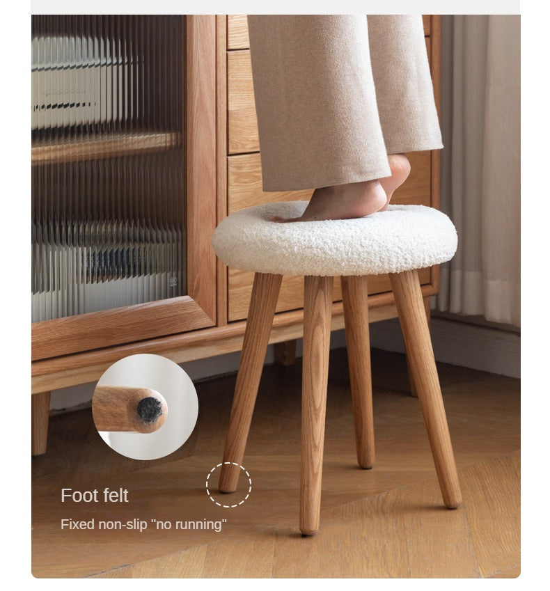 Oak Solid Wood Round Makeup Stool - Durable Vanity Seat with Cushion for Bedroom, Bathroom & Dressing Room - Perfect for Makeup, Hair Styling & Relaxing