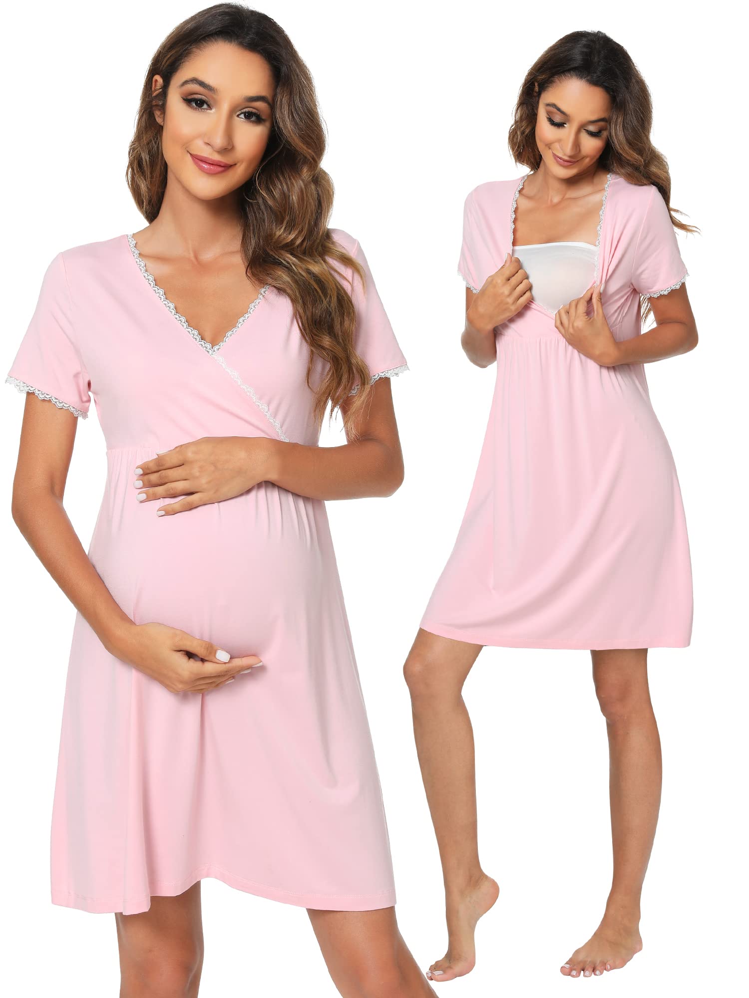 Soft Viscose Bamboo 3-in-1 Maternity Nightgown - Nursing, Delivery & Sleep Shirt for Breastfeeding Mothers (Sizes S-XXL) | Comfortable Hospital Labor & Postpartum Wear