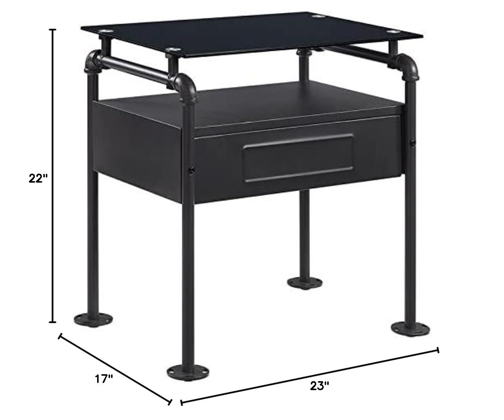 Acme Nicipolis Modern Glass Top Nightstand with 1 Drawer & Storage Compartment in Sandy Gray - Perfect for Bedroom, Living Room & Office Furniture