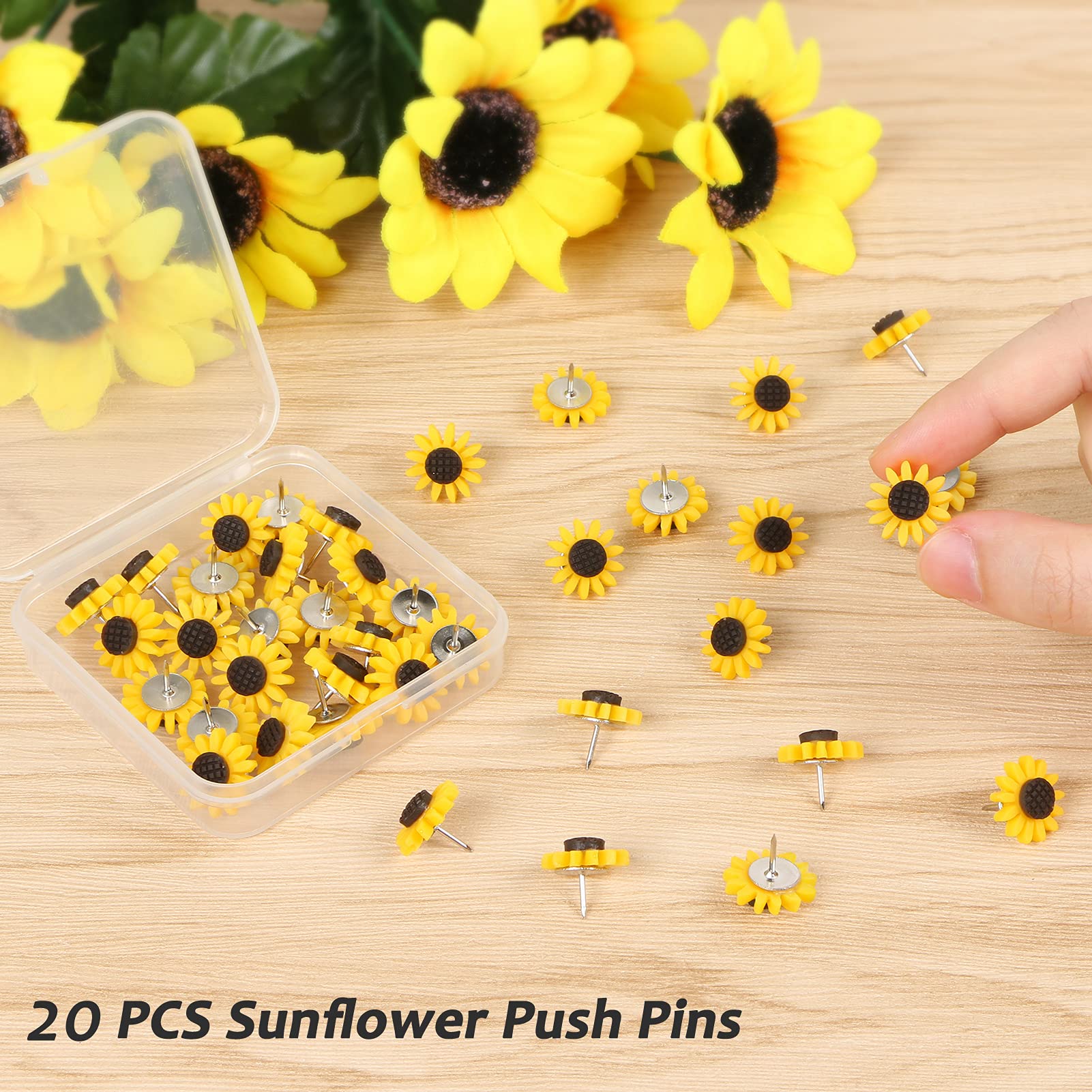 Decorative Sunflower Push Pins - 20pcs for Bulletin Boards & Office Decor
