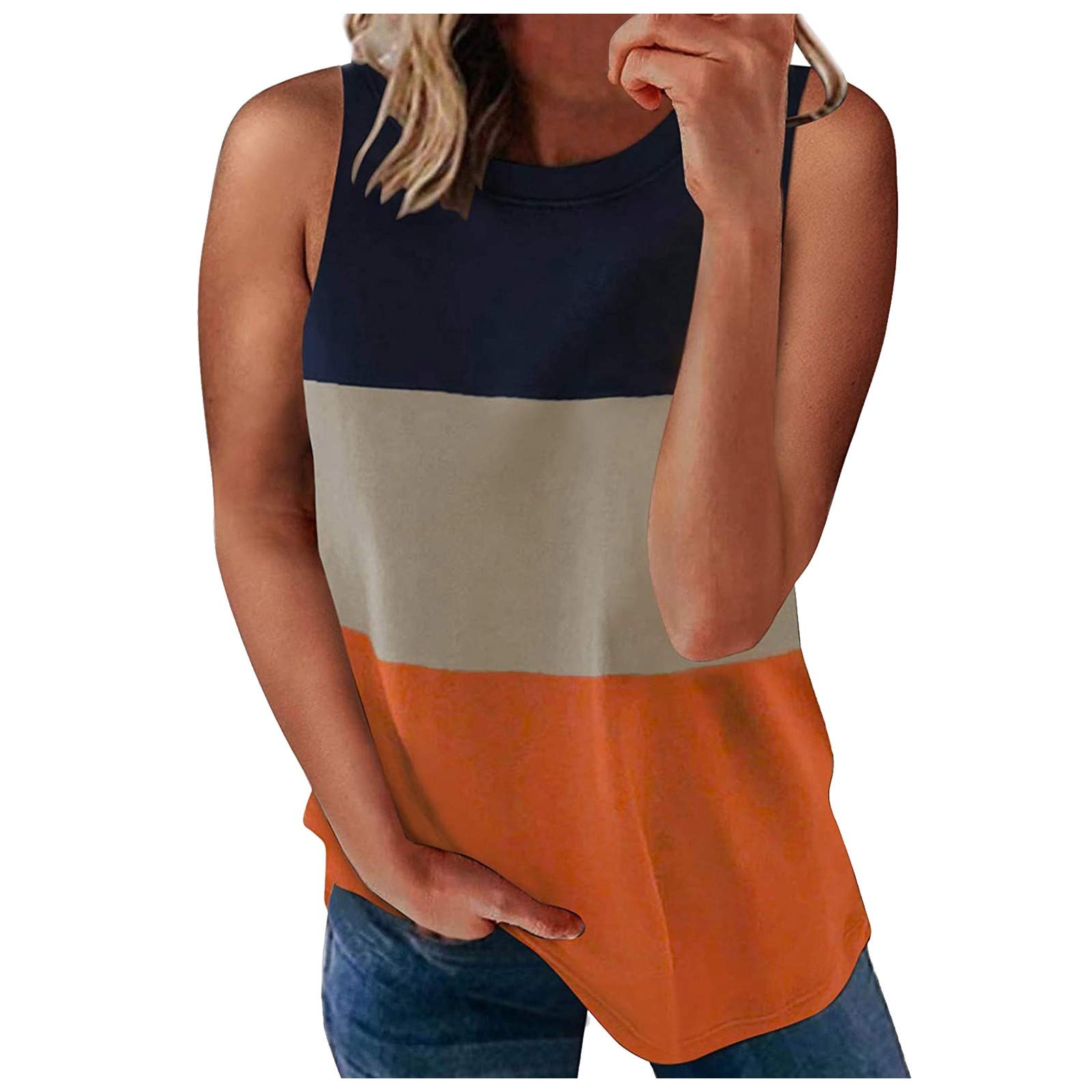 Women's Workout Tops - Slim Fit Sleeveless Round Neck Pullover Tank Top for Women | Casual Color Block Athletic Shirt for Gym, Yoga & Running
