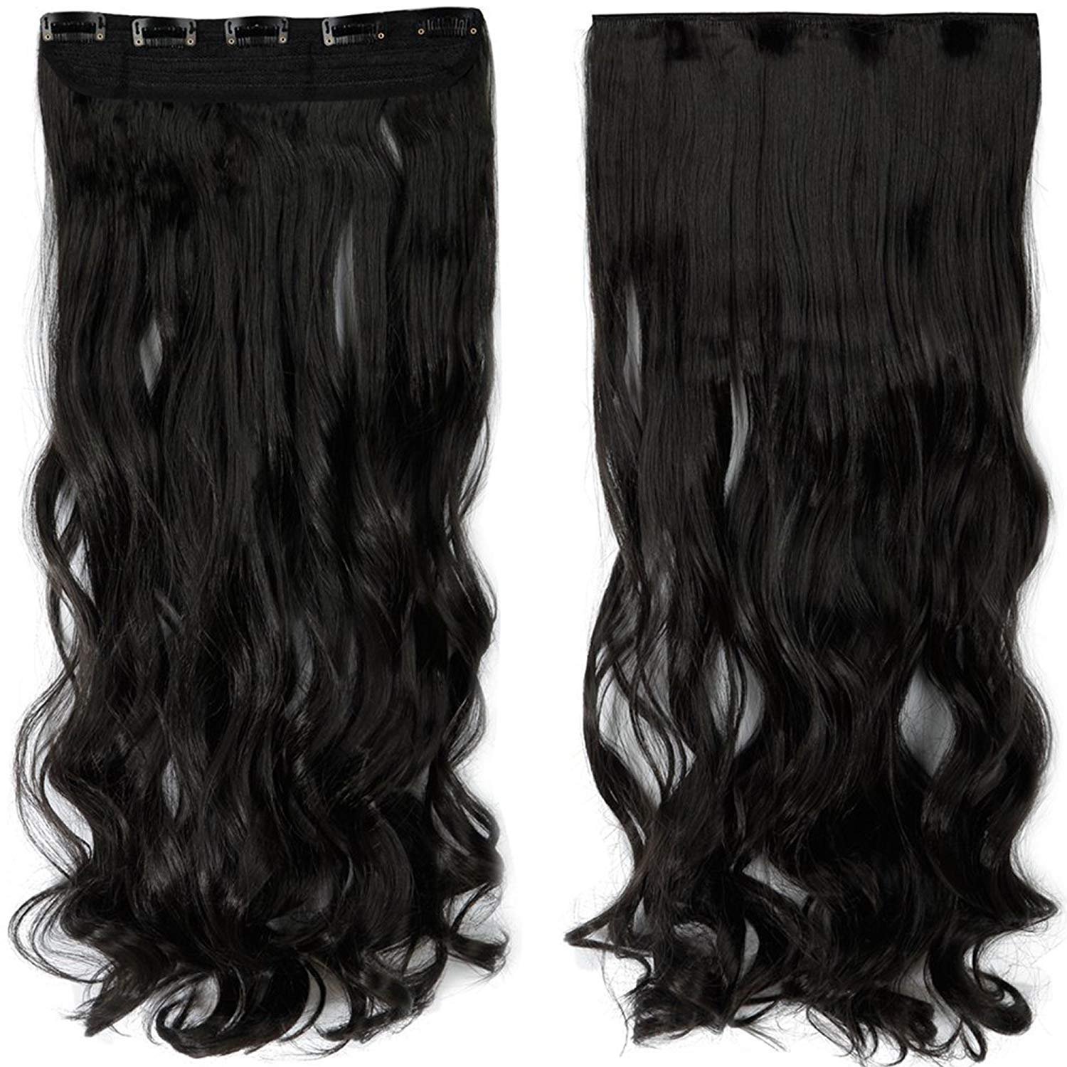 MoonEyes Black 5 Clip-in Curly Wavy Hair Extensions for Women - Perfect for Parties, Weddings & Everyday Styling