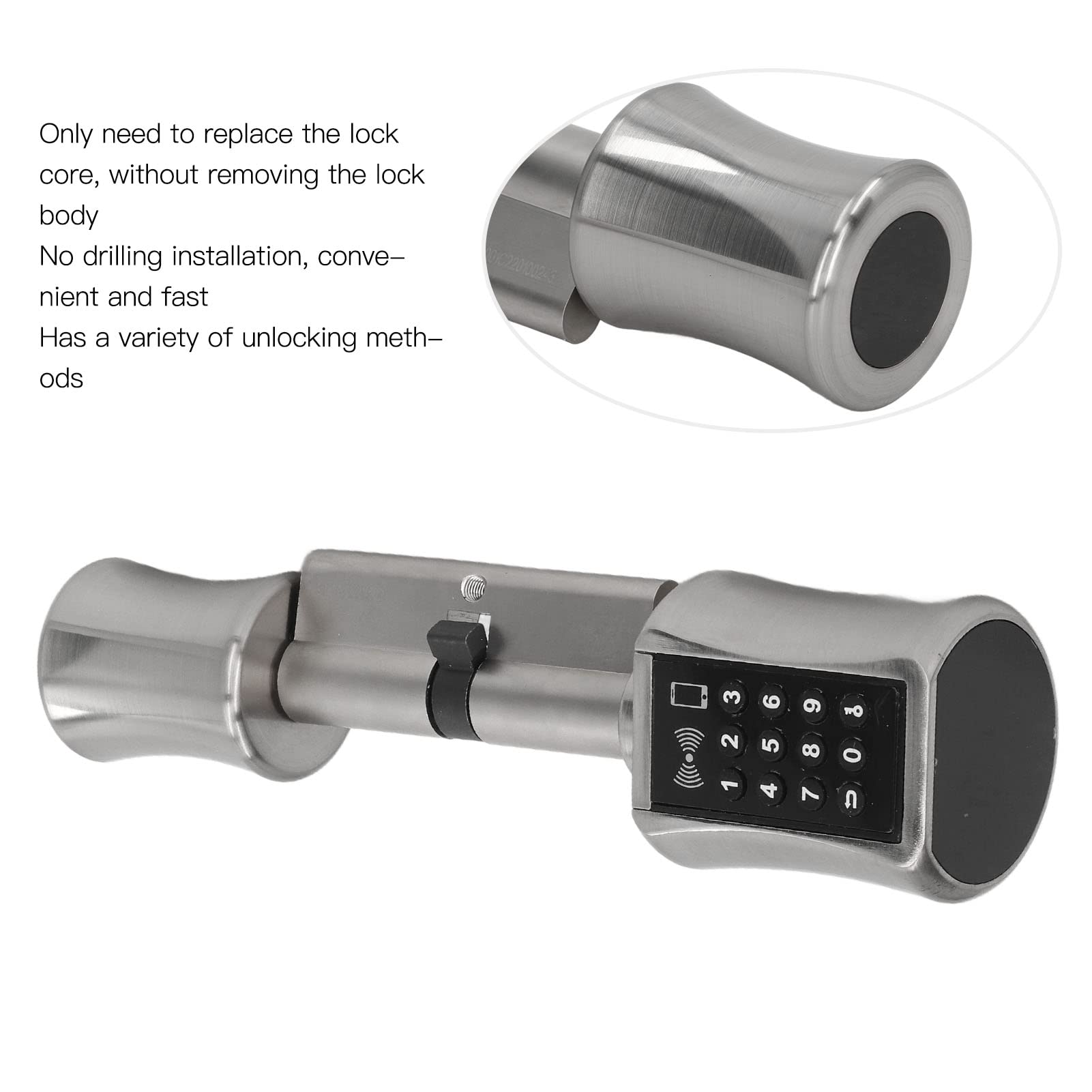 Smart Electronic Door Lock - Stainless Steel & Brass Keyless Cylinder Lock with Emergency Interface for Wooden/Iron Security Doors | Low Power Consumption | Ideal for Homes, Apartments & Offices