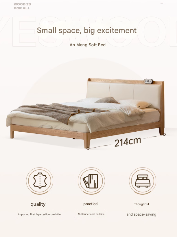 Solid Oak Wood Modern Minimalist Bed Frame - Durable & Stylish for Bedroom, Guest Room, or Studio Apartment