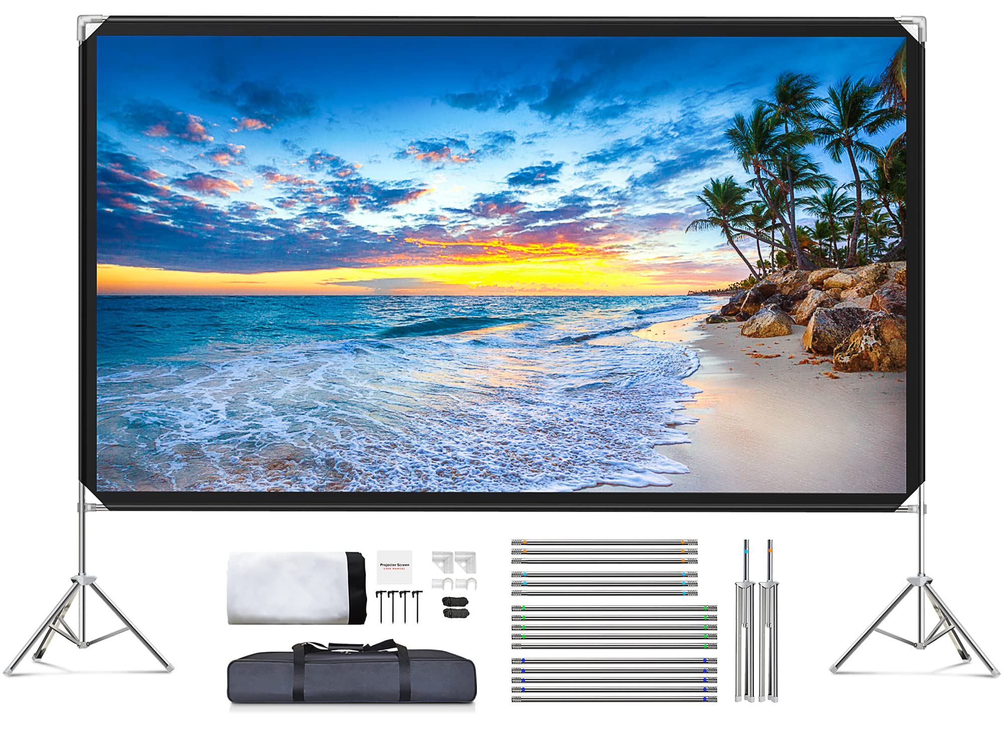 Velcolt 120 Inch Portable Projector Screen with Stand - 16:9 4K HD Foldable Movie Screen for Indoor & Outdoor Use | Home Theater, Backyard Camping, Parties & Presentations | Includes Carry Bag