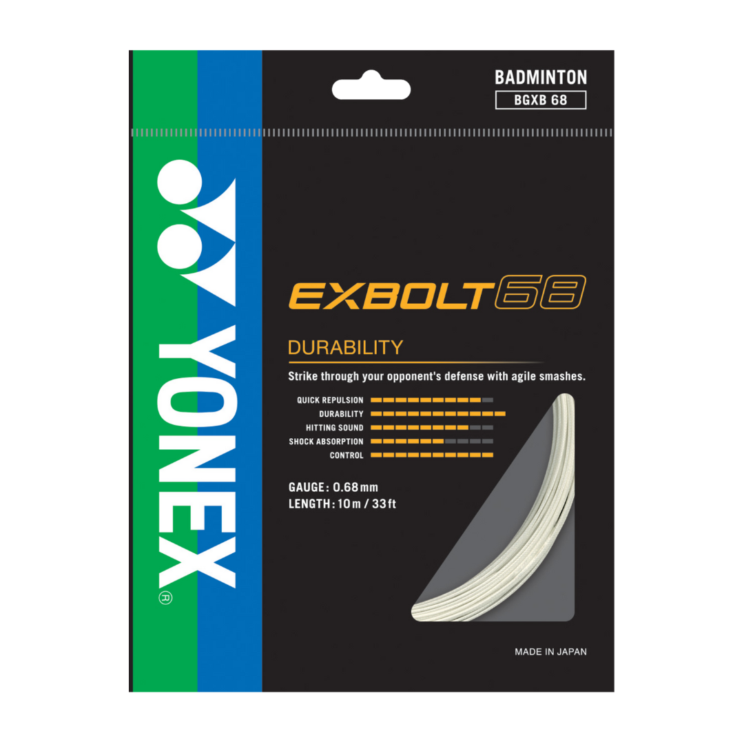Yonex BG EXBOLT 68 Badminton String - 10m High Performance Racket String for Professional Players | Perfect for Tournament Play & Training Sessions