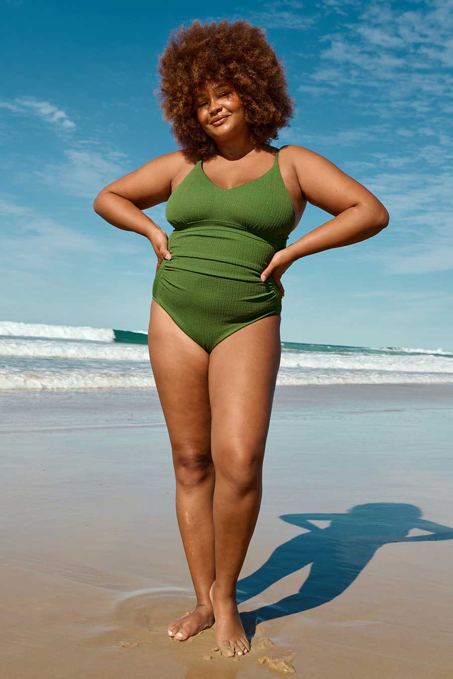 Coolum Core Support One Piece Swimsuit - Khaki Textured Bathing Suit for Women | Beach, Pool & Vacation Wear