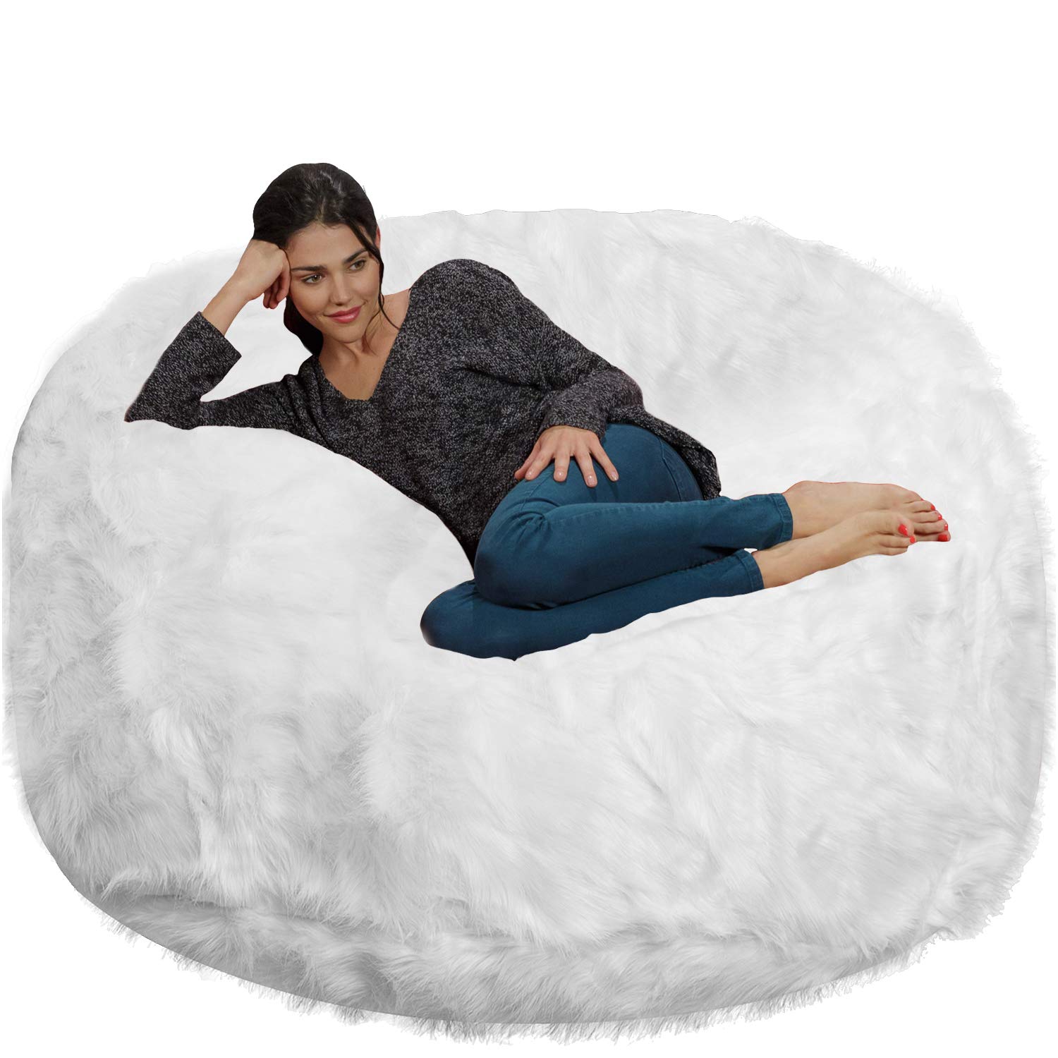Chill Sack Giant 6-Foot Memory Foam Bean Bag Chair with Plush Faux Fur Cover - Oversized Comfort for Living Room, Game Room & Dorm Relaxation