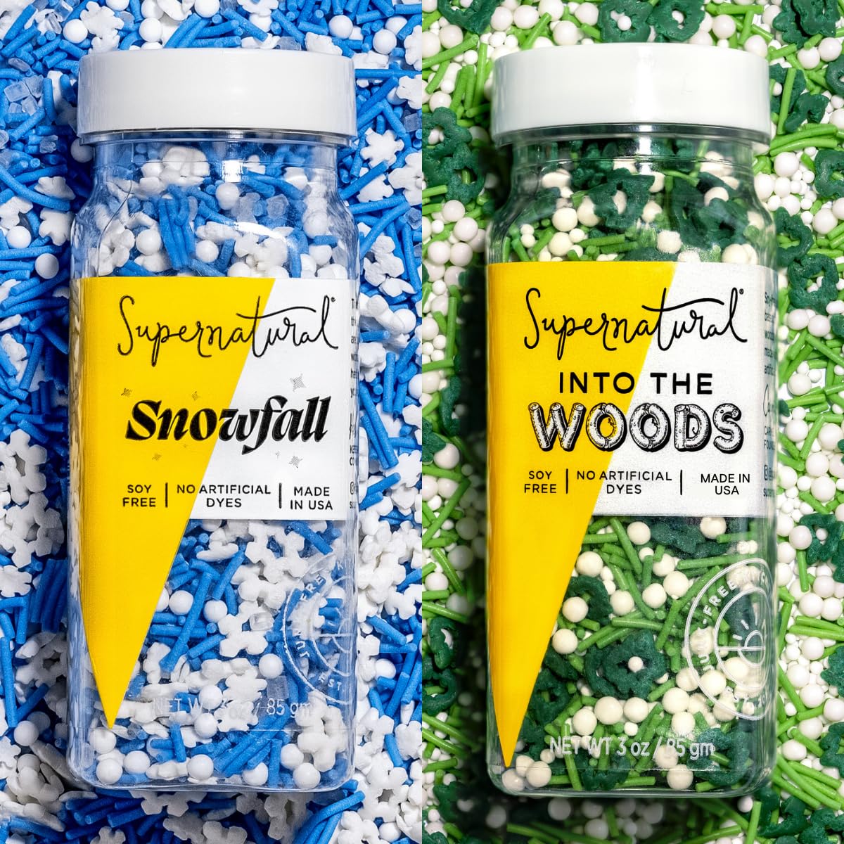 Supernatural Into the Woods & Snowfall Natural Sprinkle Set - Tree & Snow Decorations, No Artificial Dyes, Soy Free, Gluten Free, Vegan, 3oz (Pack of 2) - Perfect for Holiday Baking, Cupcake Toppings & Christmas Cookie Decorations