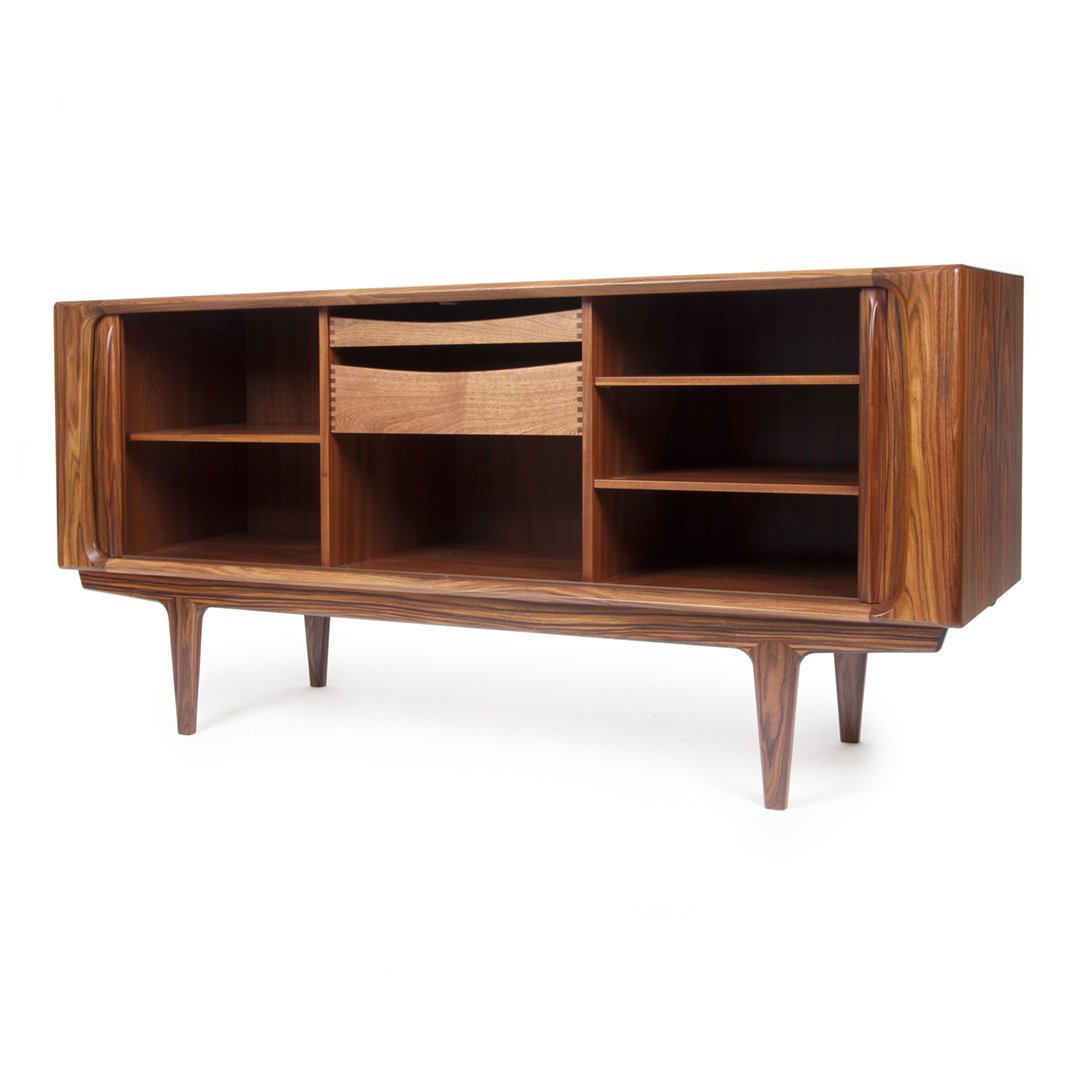 BPS142 Modern Sideboard Buffet Cabinet with 2 Doors and 4 Drawers - Solid Wood Storage Console for Dining Room, Living Room & Entryway